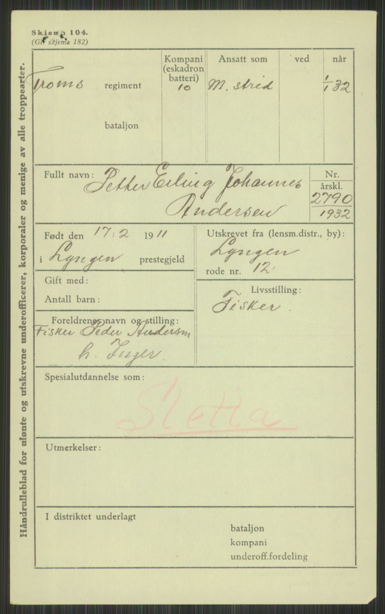 Forsvaret, Troms infanteriregiment nr. 16, AV/RA-RAFA-3146/P/Pa/L0016: Rulleblad for regimentets menige mannskaper, årsklasse 1932, 1932, p. 21