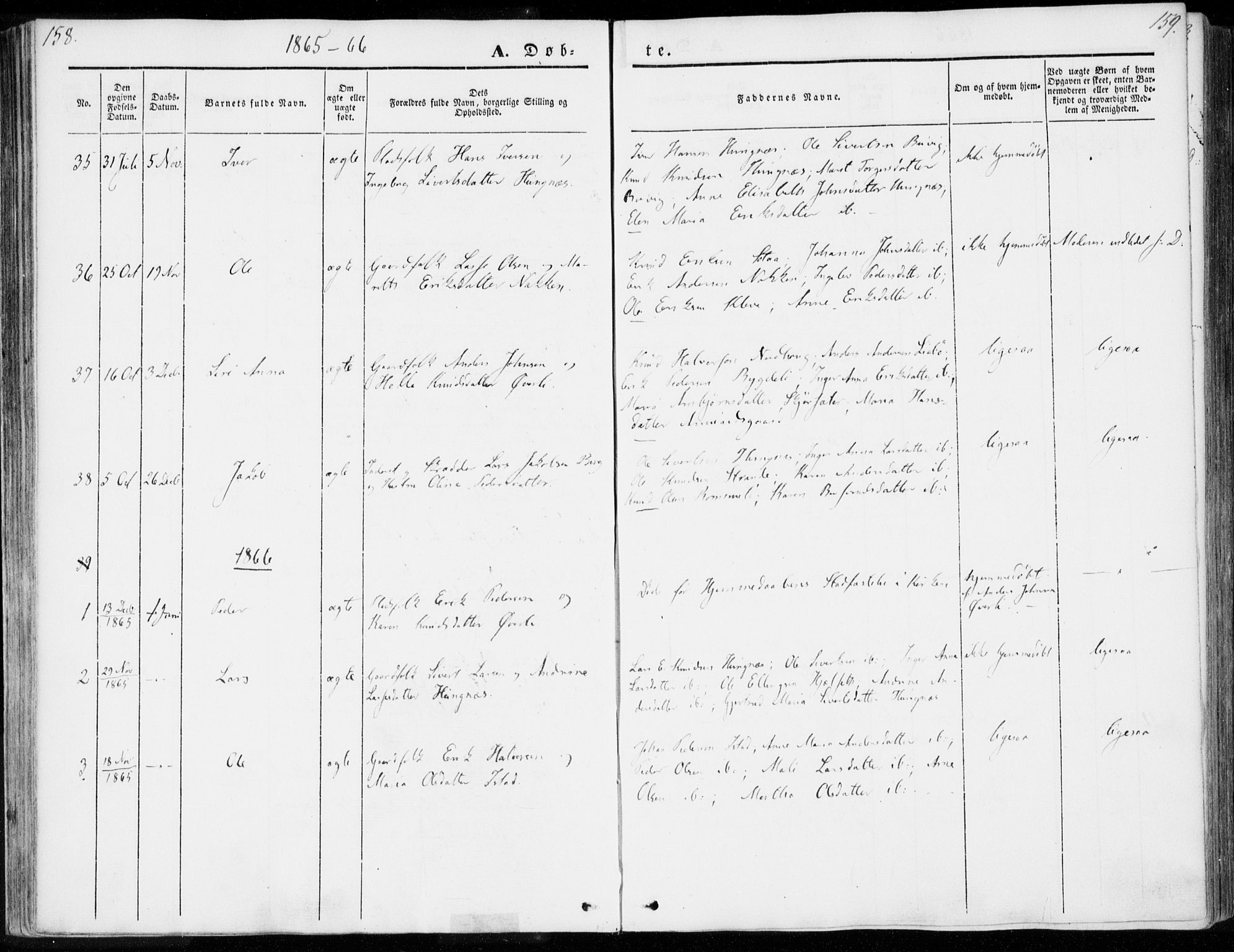 Ministerialprotokoller, klokkerbøker og fødselsregistre - Møre og Romsdal, SAT/A-1454/557/L0680: Parish register (official) no. 557A02, 1843-1869, p. 158-159
