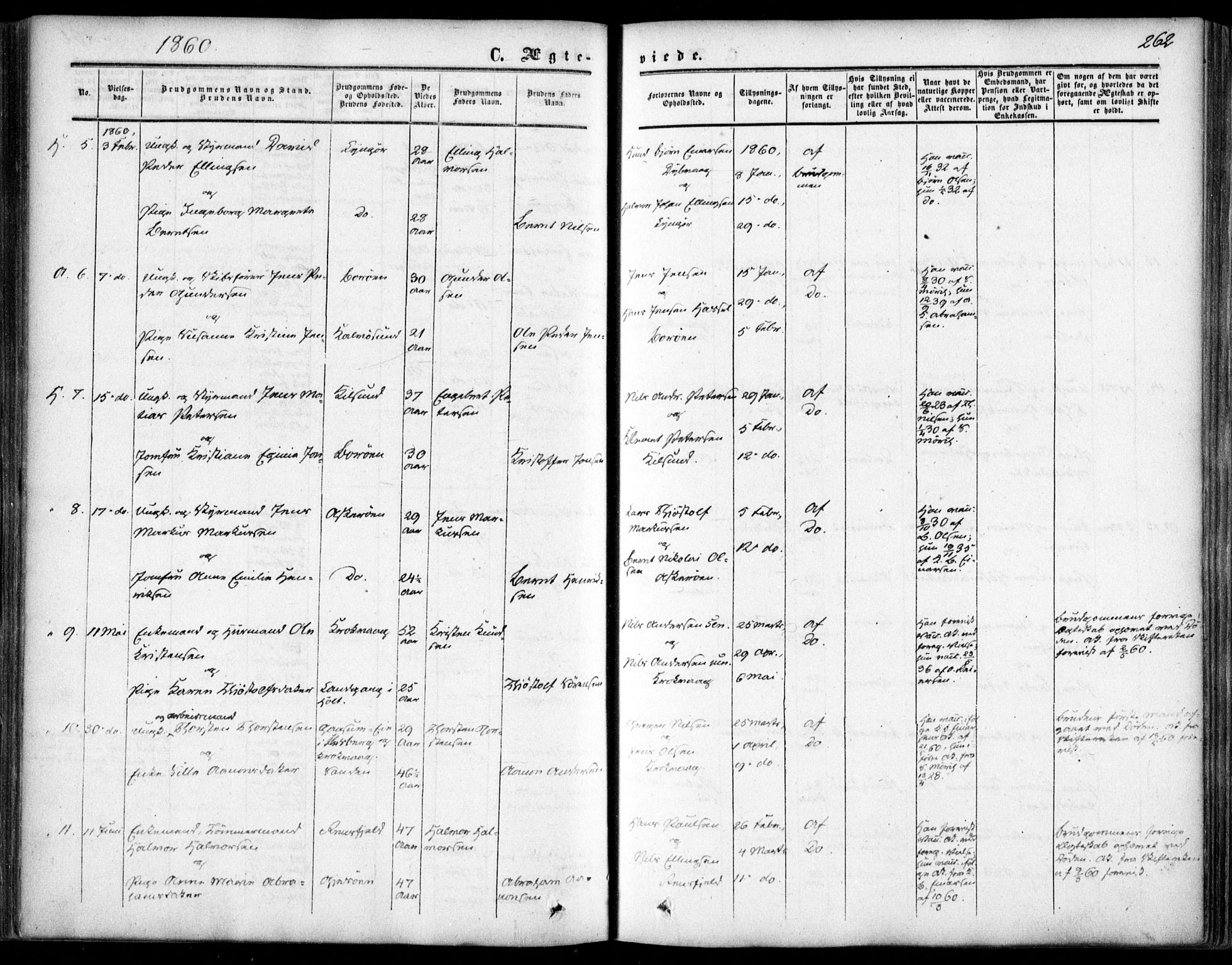 Dypvåg sokneprestkontor, SAK/1111-0007/F/Fa/Faa/L0006: Parish register (official) no. A 6, 1855-1872, p. 262