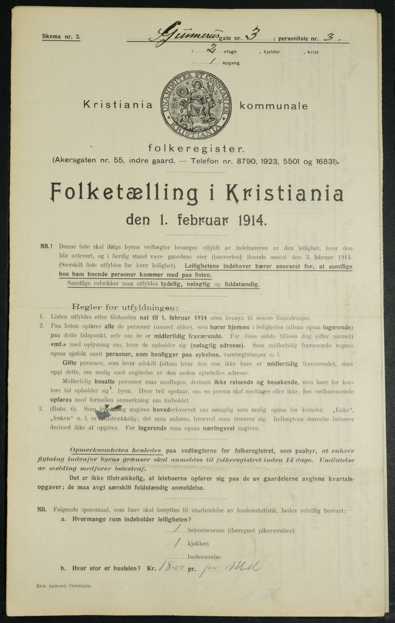 OBA, Municipal Census 1914 for Kristiania, 1914, p. 5199
