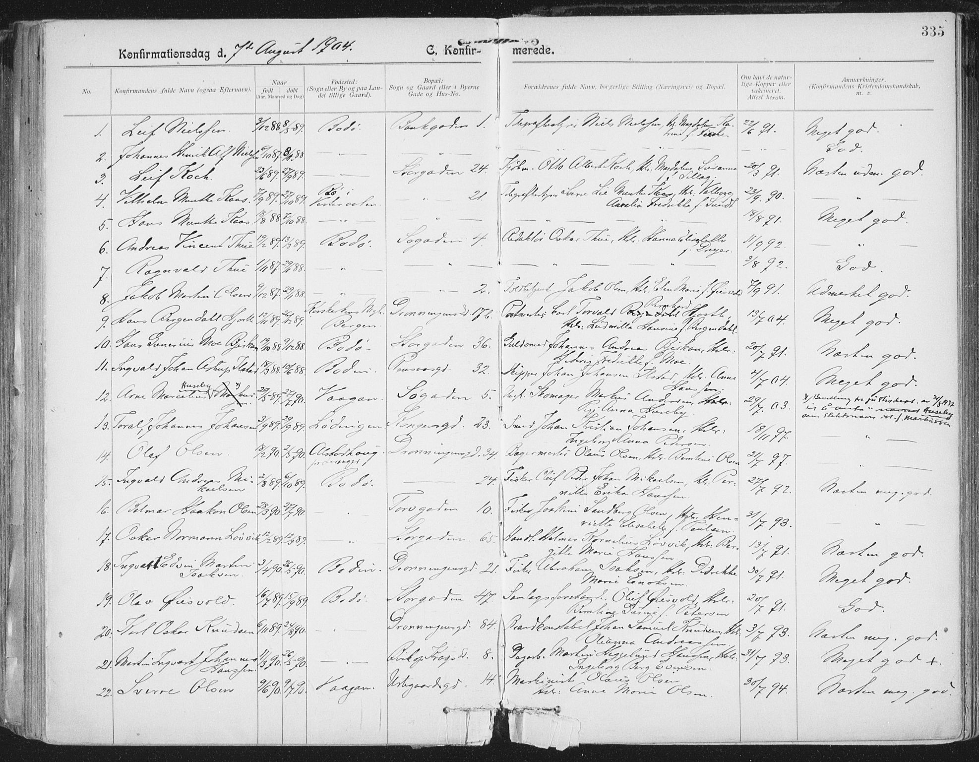 Ministerialprotokoller, klokkerbøker og fødselsregistre - Nordland, AV/SAT-A-1459/801/L0011: Parish register (official) no. 801A11, 1900-1916, p. 335