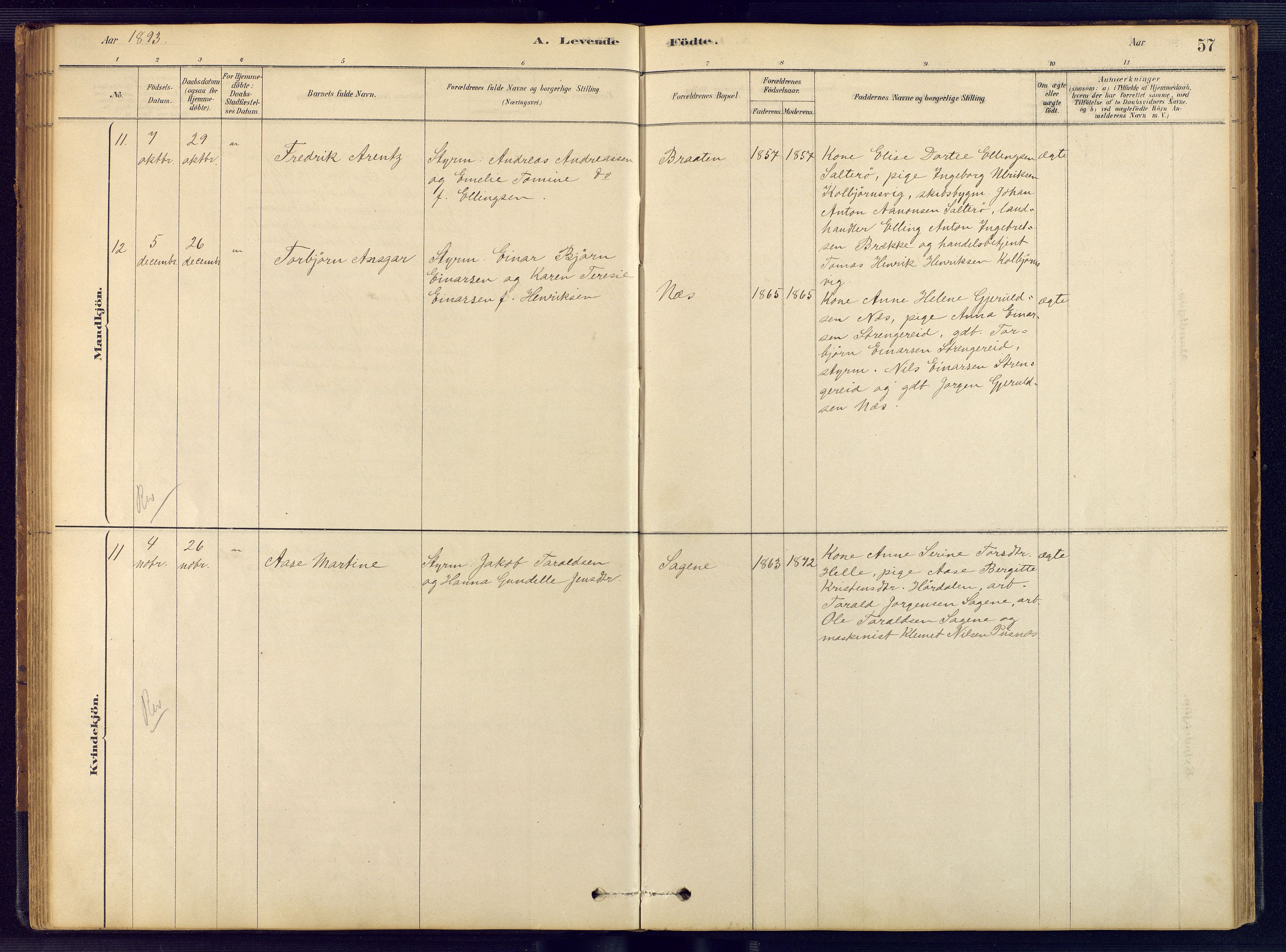 Austre Moland sokneprestkontor, AV/SAK-1111-0001/F/Fb/Fbb/L0001: Parish register (copy) no. B 1, 1878-1904, p. 57