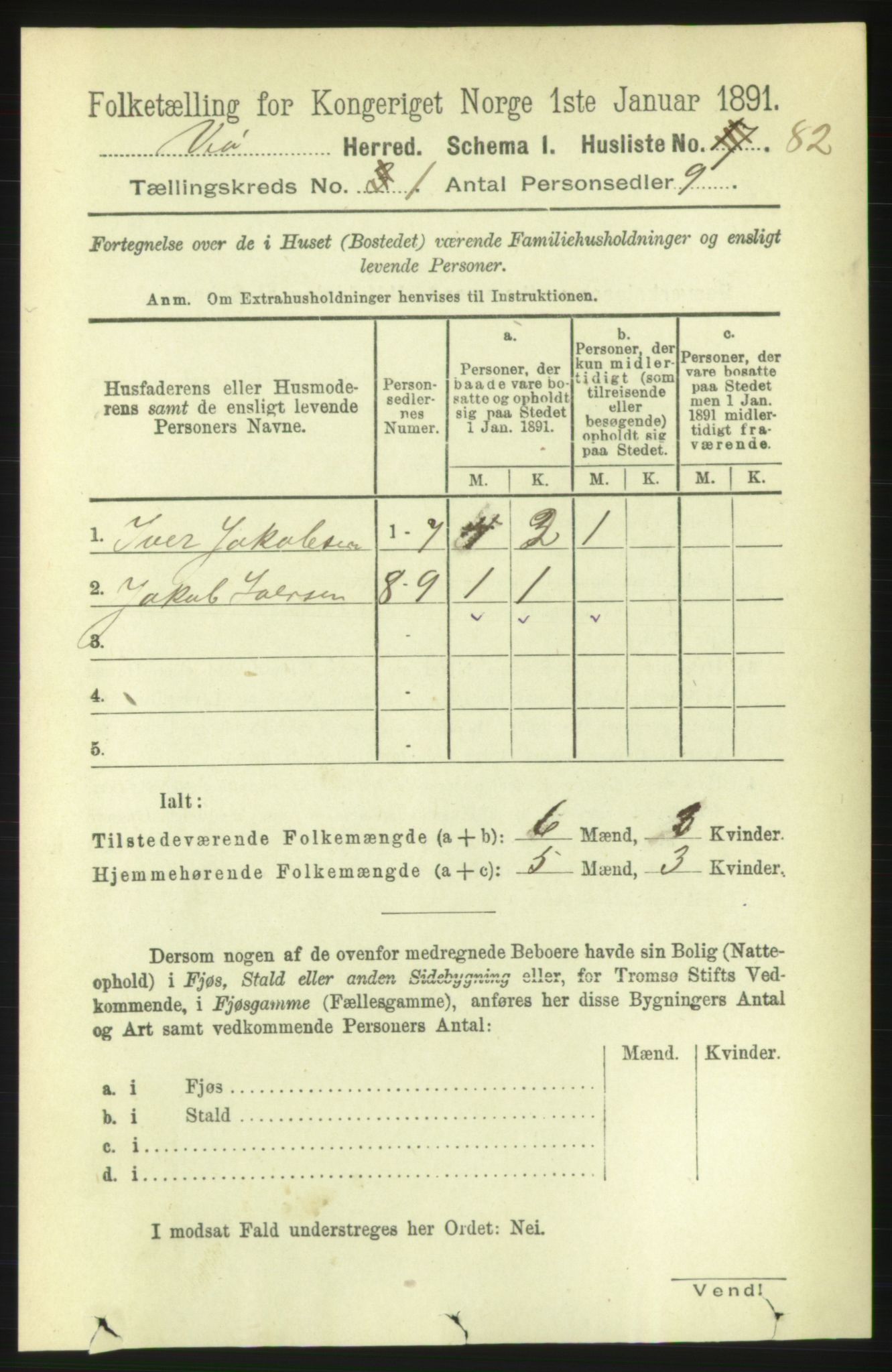 RA, 1891 census for 1541 Veøy, 1891, p. 98