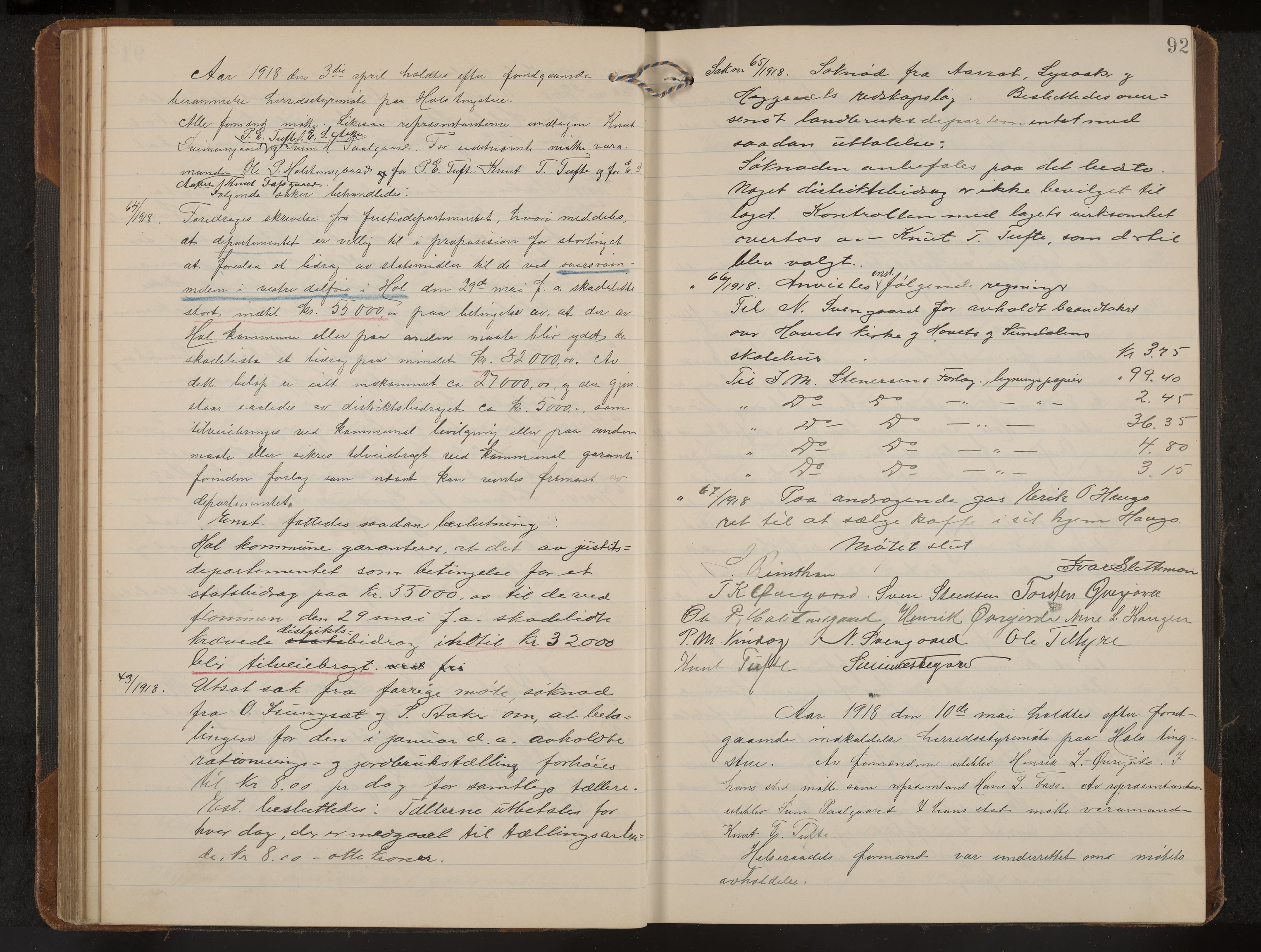 Hol formannskap og sentraladministrasjon, IKAK/0620021-1/A/L0006: Møtebok, 1916-1922, p. 92