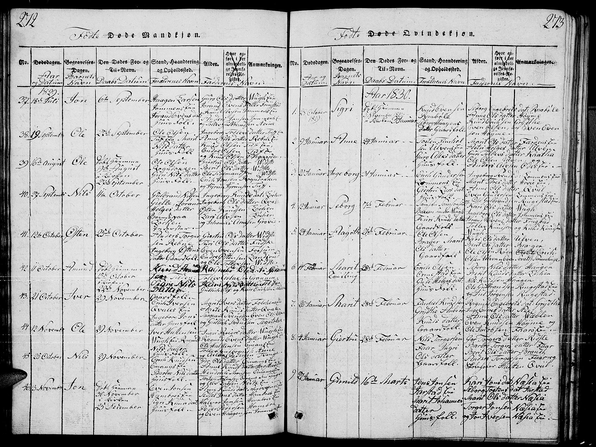 Slidre prestekontor, SAH/PREST-134/H/Ha/Hab/L0001: Parish register (copy) no. 1, 1814-1838, p. 272-273
