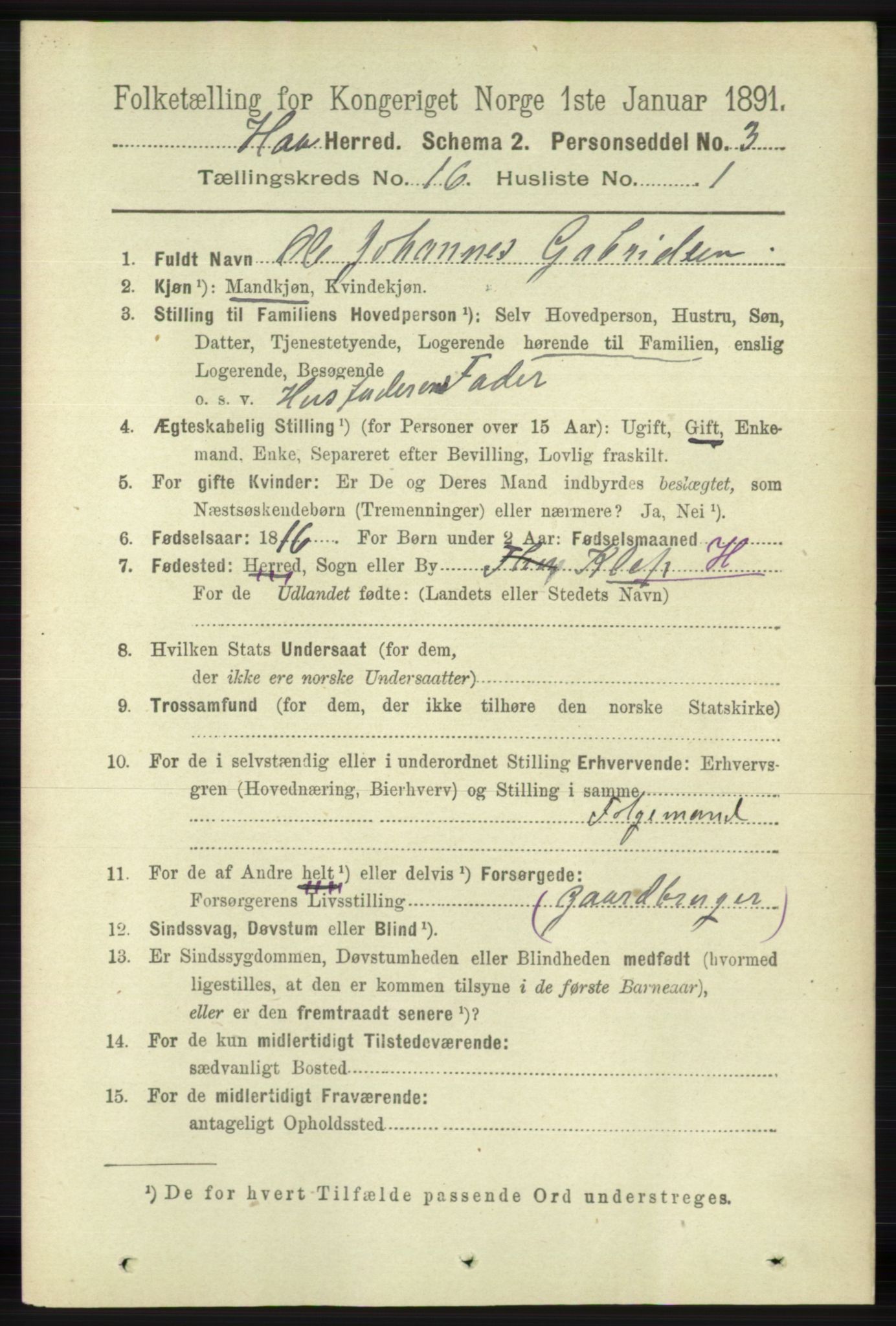 RA, 1891 census for 1119 Hå, 1891, p. 4026