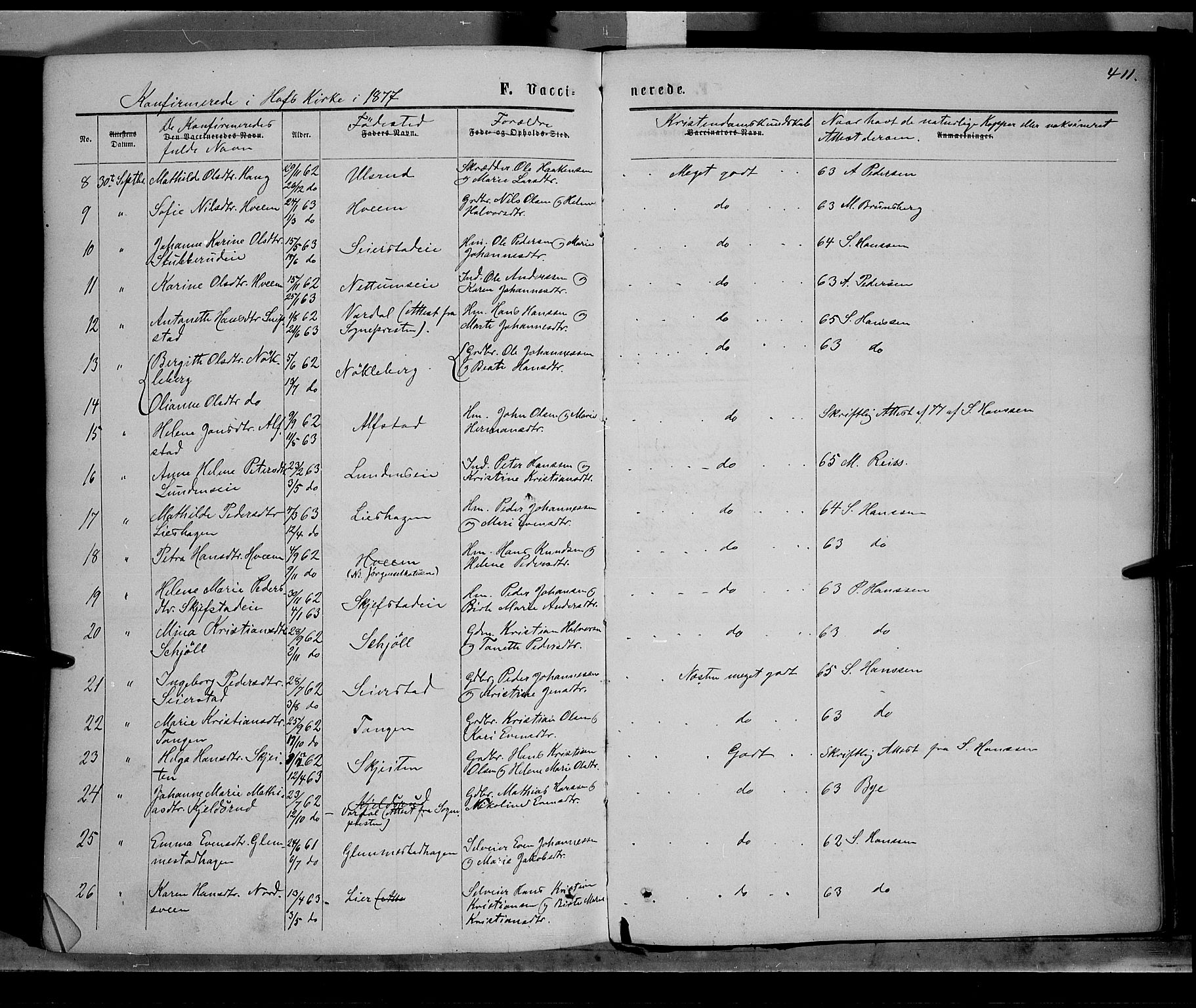 Østre Toten prestekontor, SAH/PREST-104/H/Ha/Haa/L0005: Parish register (official) no. 5, 1866-1877, p. 411