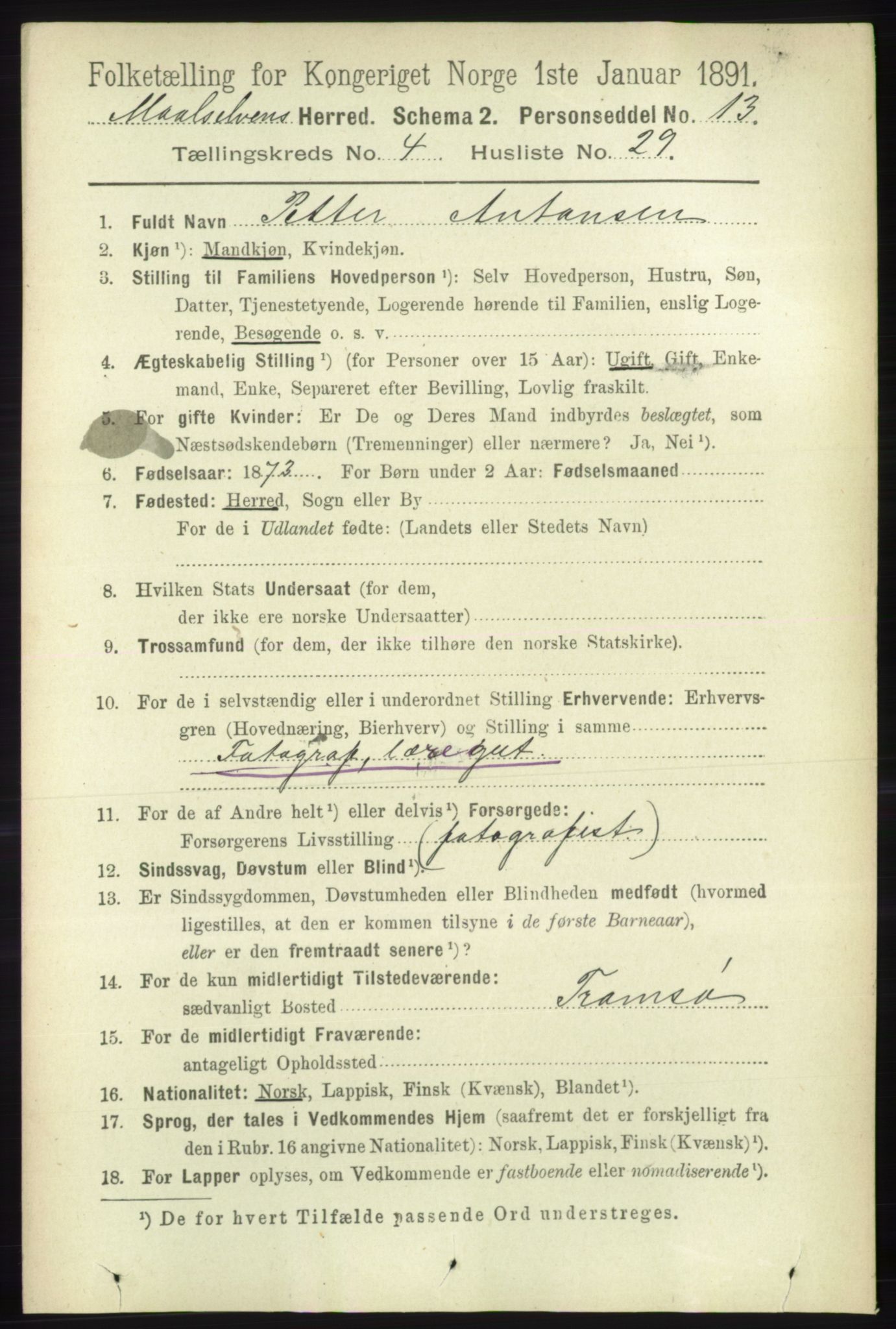 RA, 1891 census for 1924 Målselv, 1891, p. 1309