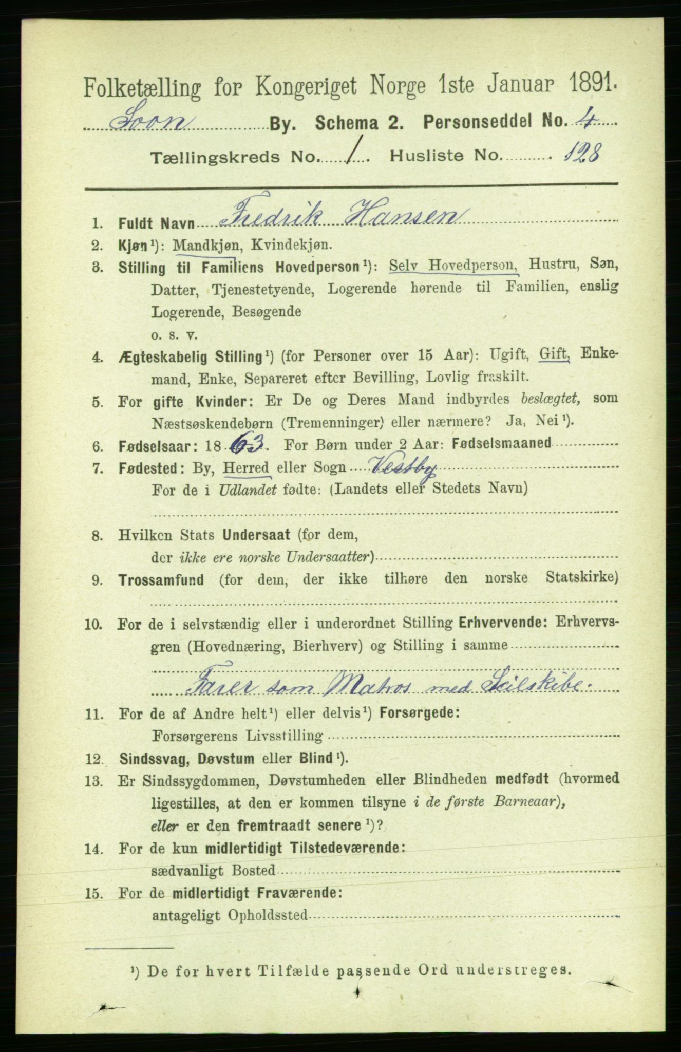 RA, 1891 census for 0201 Son, 1891, p. 814