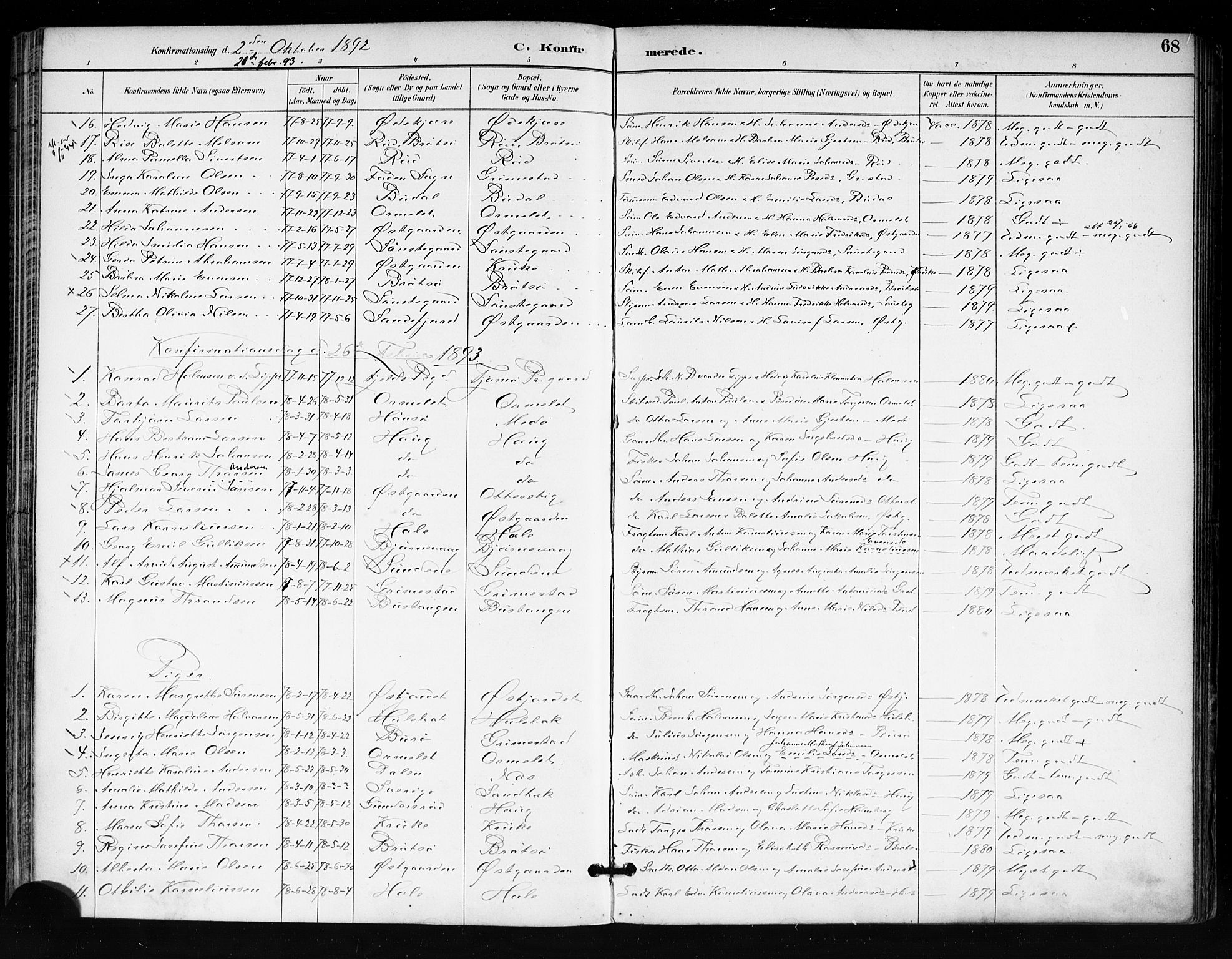 Tjøme kirkebøker, AV/SAKO-A-328/F/Fa/L0003: Parish register (official) no. I 3, 1891-1900, p. 68