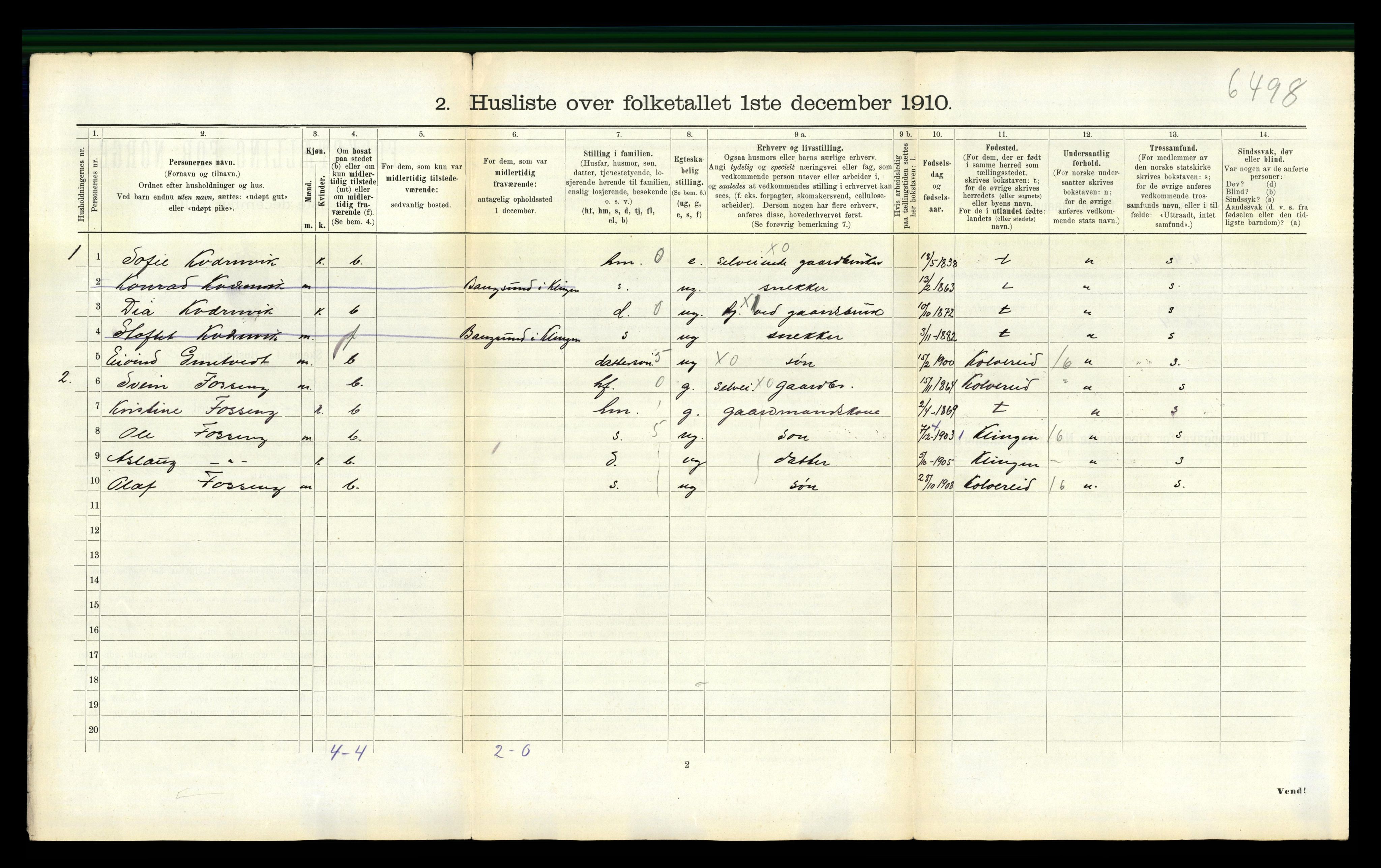 RA, 1910 census for Fosnes, 1910, p. 124