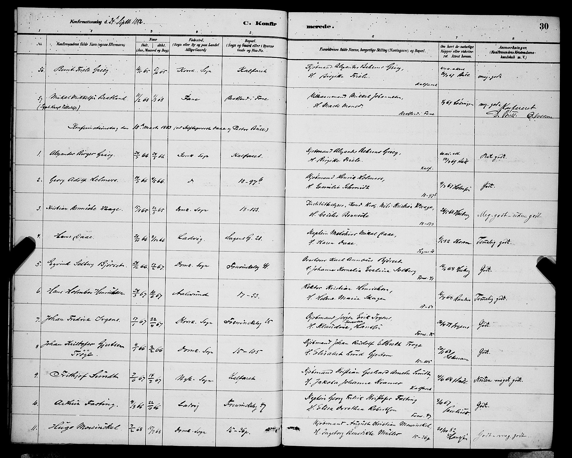Domkirken sokneprestembete, SAB/A-74801/H/Hab/L0024: Parish register (copy) no. C 4, 1880-1899, p. 30