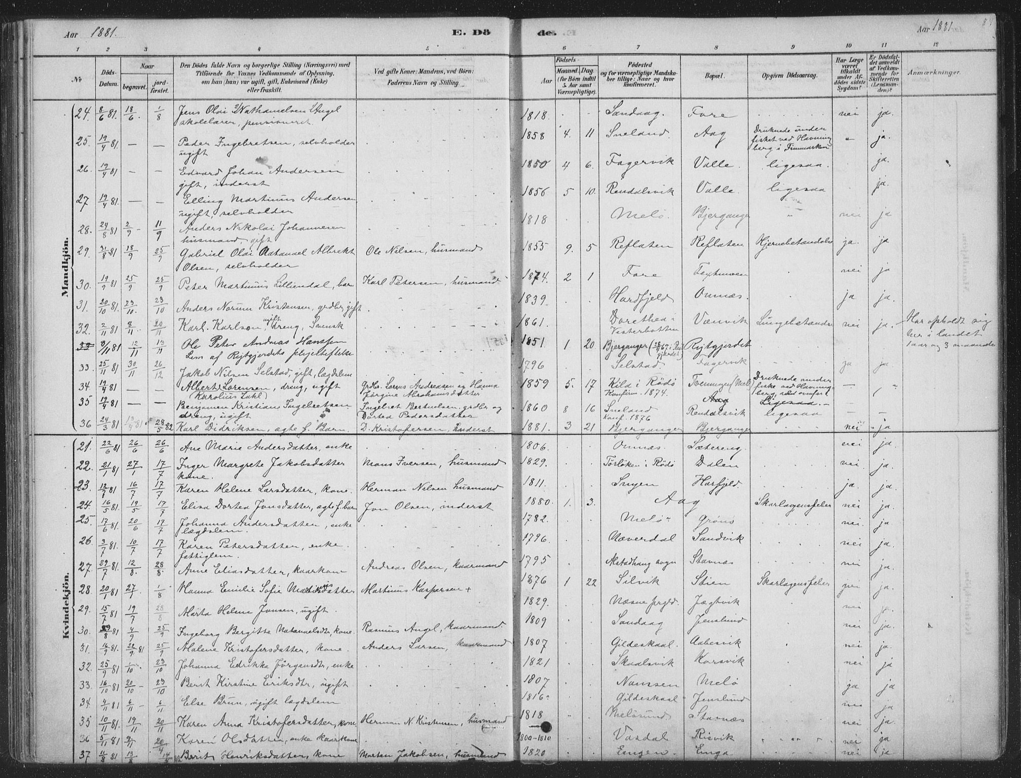 Ministerialprotokoller, klokkerbøker og fødselsregistre - Nordland, AV/SAT-A-1459/843/L0627: Parish register (official) no. 843A02, 1878-1908, p. 84