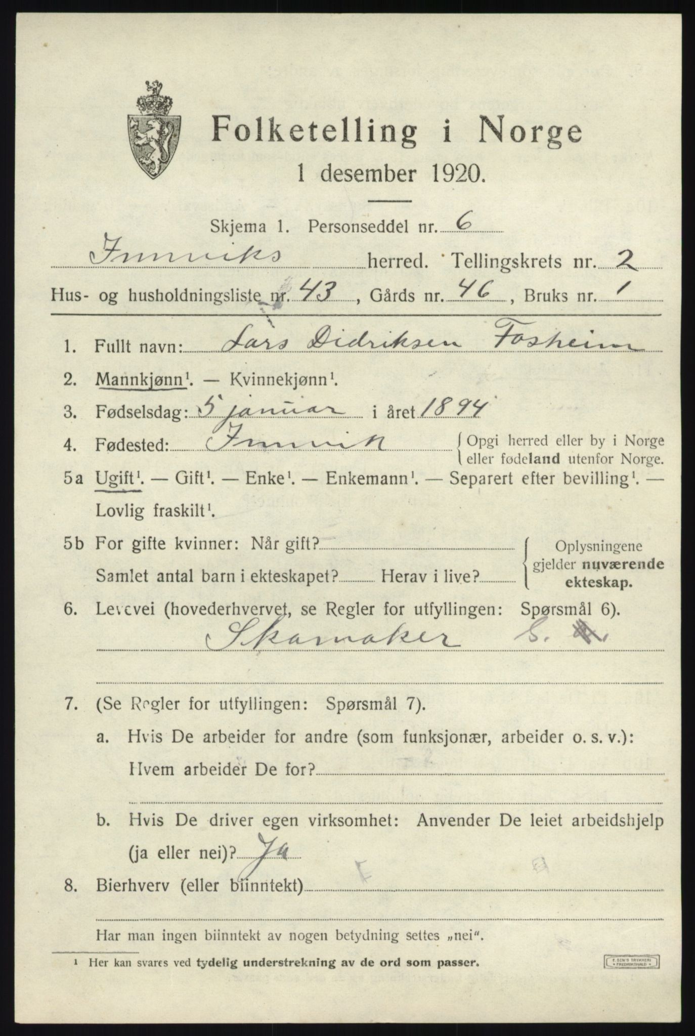 SAB, 1920 census for Innvik, 1920, p. 1751