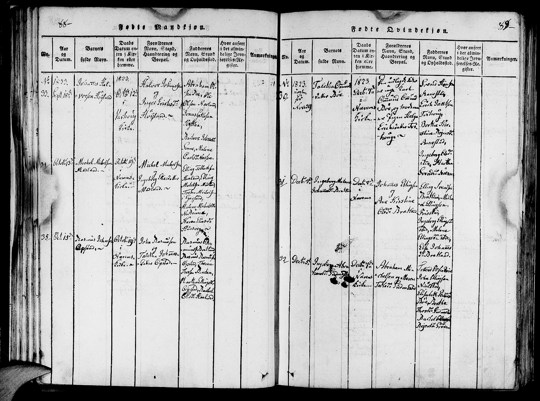 Hå sokneprestkontor, AV/SAST-A-101801/001/30BA/L0003: Parish register (official) no. A 3, 1815-1825, p. 88-89