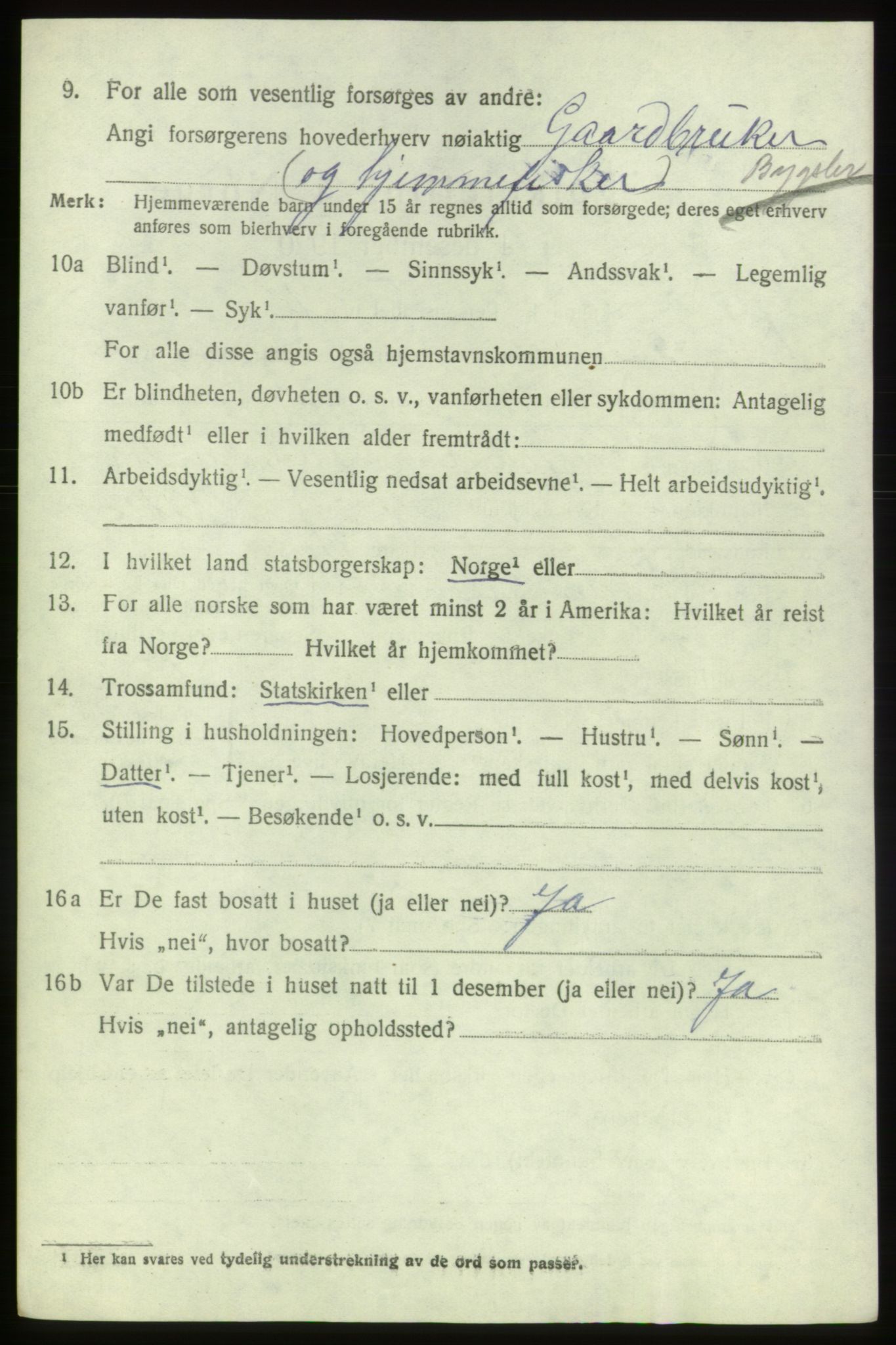 SAB, 1920 census for Bremnes, 1920, p. 1307