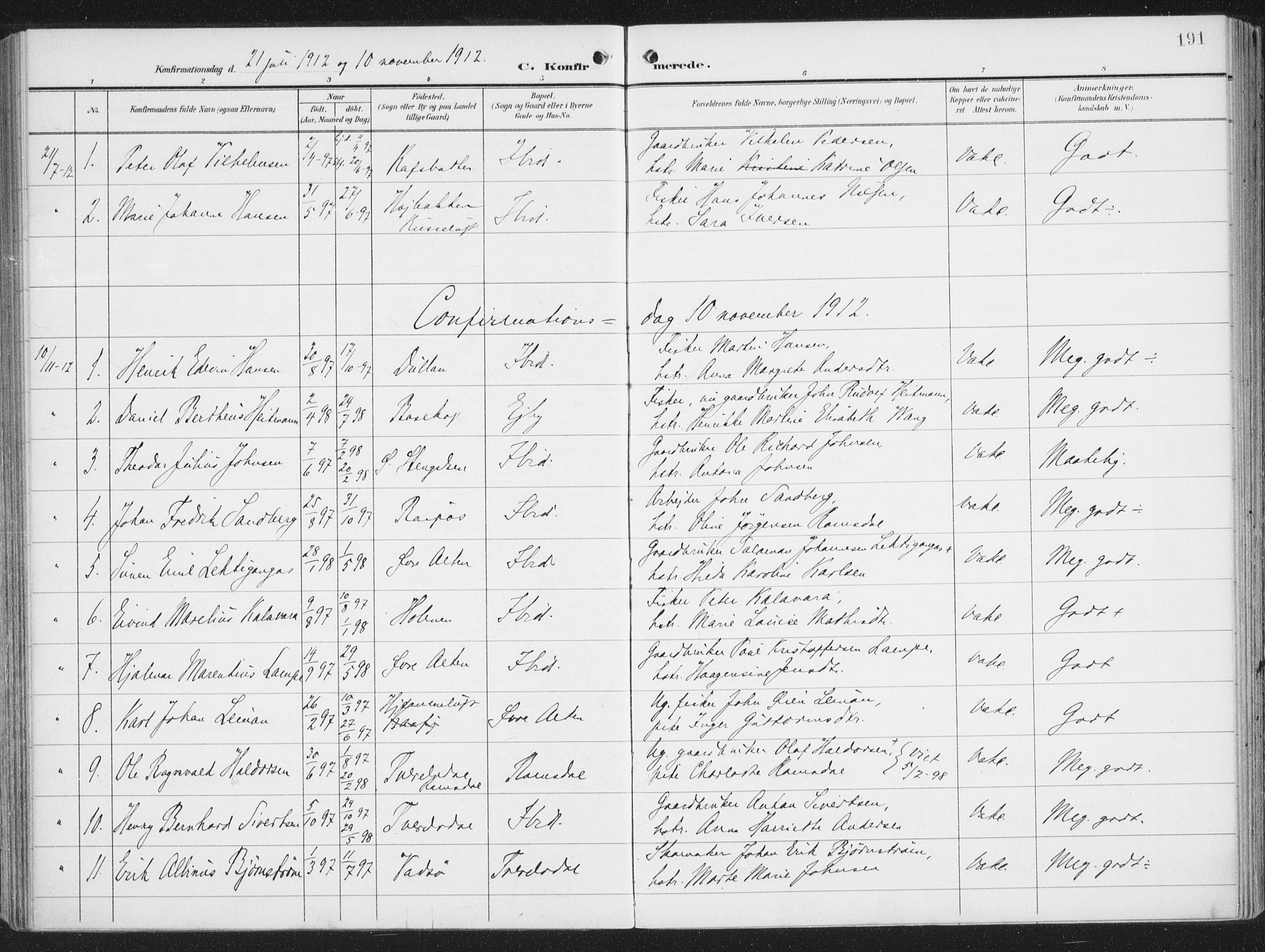 Alta sokneprestkontor, SATØ/S-1338/H/Ha/L0005.kirke: Parish register (official) no. 5, 1904-1918, p. 191