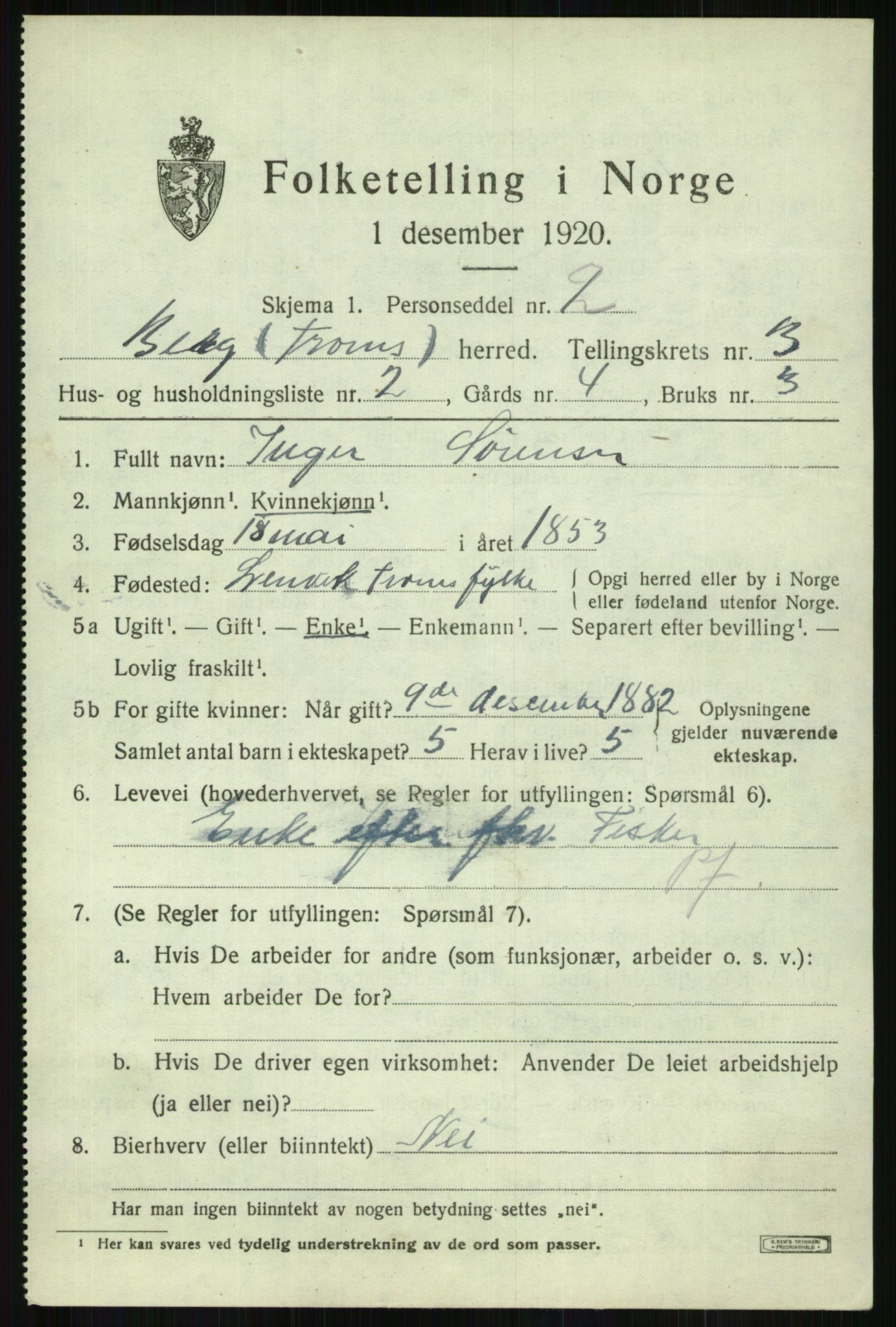 SATØ, 1920 census for Berg, 1920, p. 1244