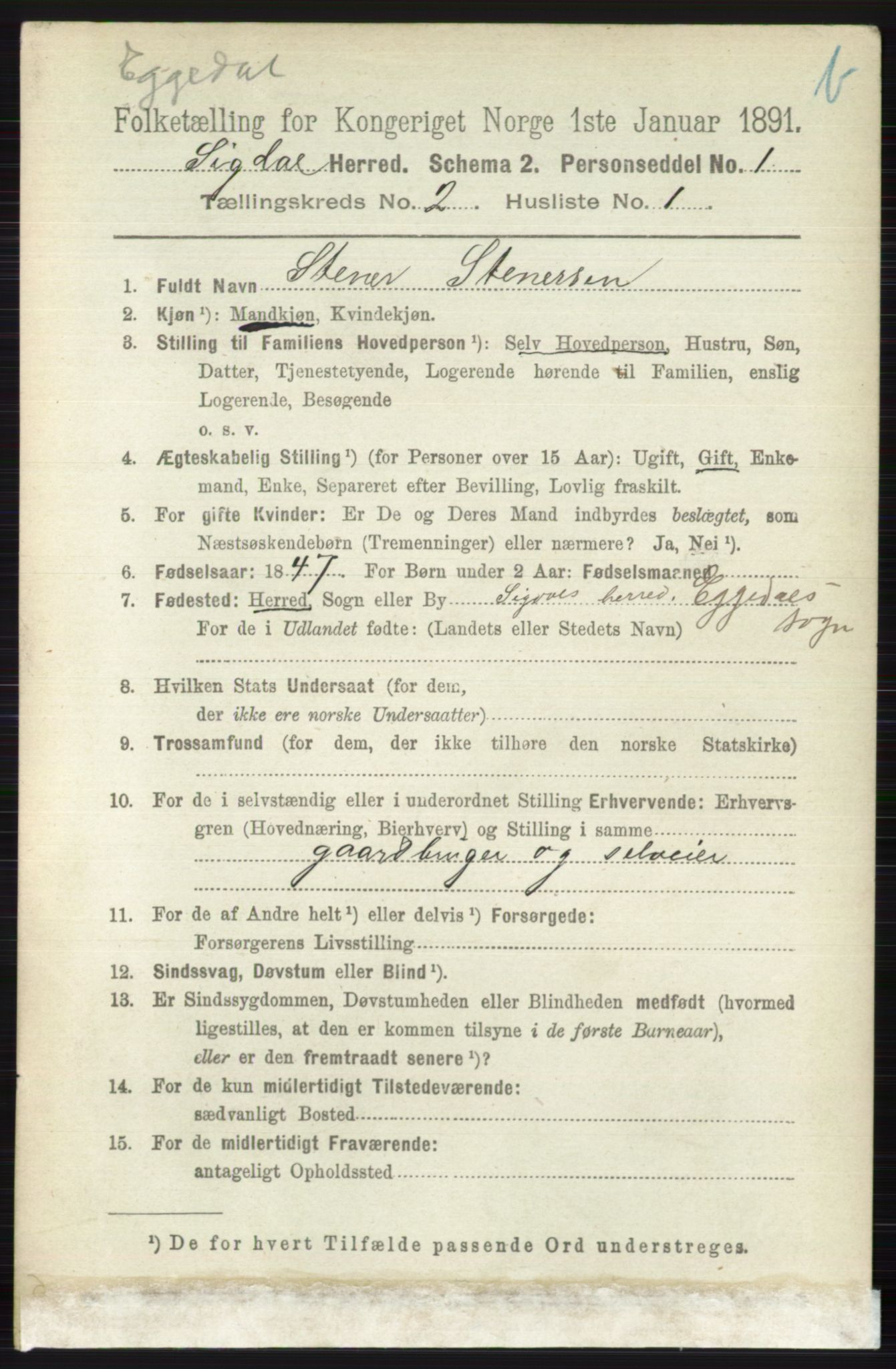 RA, 1891 census for 0621 Sigdal, 1891, p. 3918