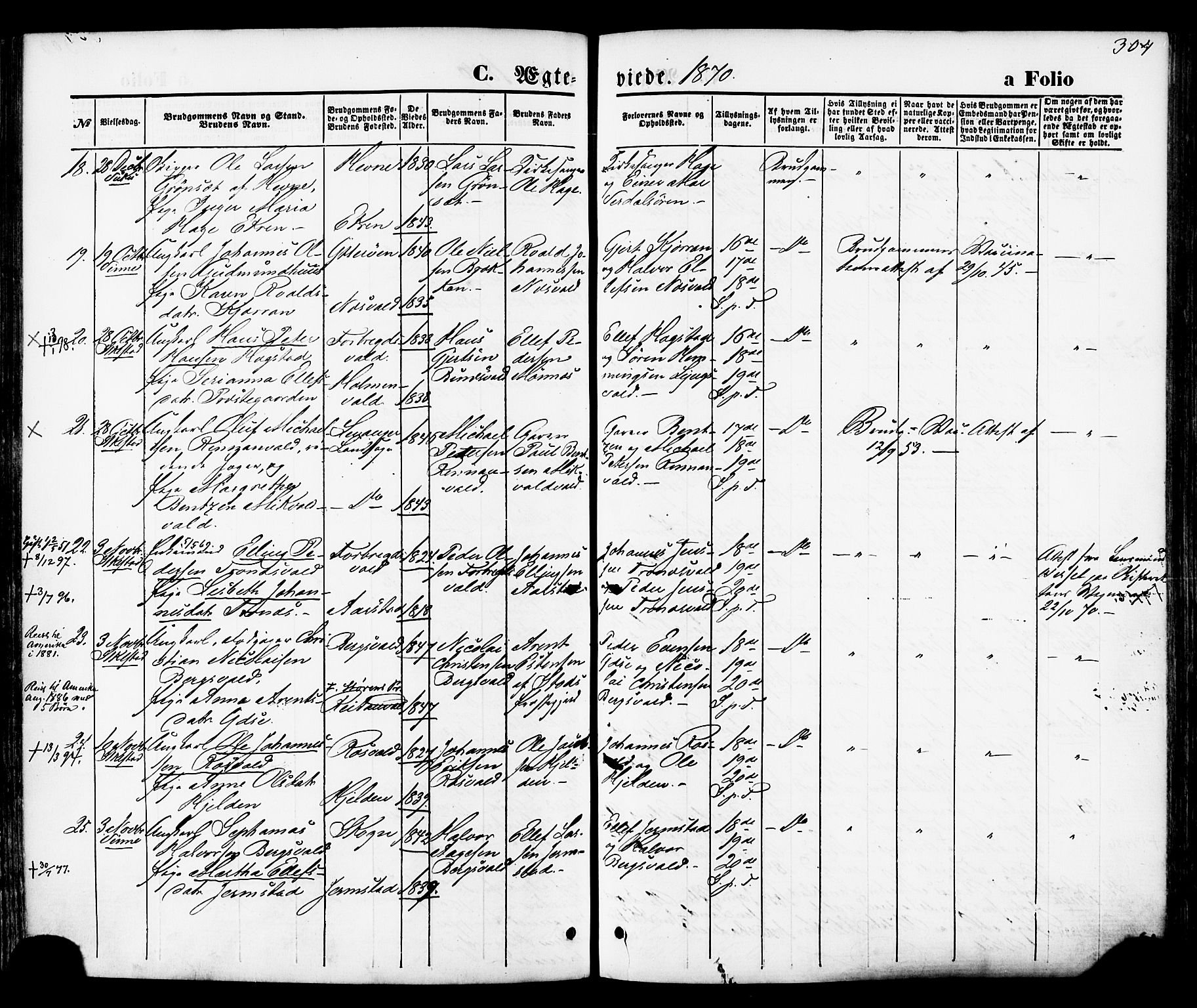 Ministerialprotokoller, klokkerbøker og fødselsregistre - Nord-Trøndelag, SAT/A-1458/723/L0242: Parish register (official) no. 723A11, 1870-1880, p. 304