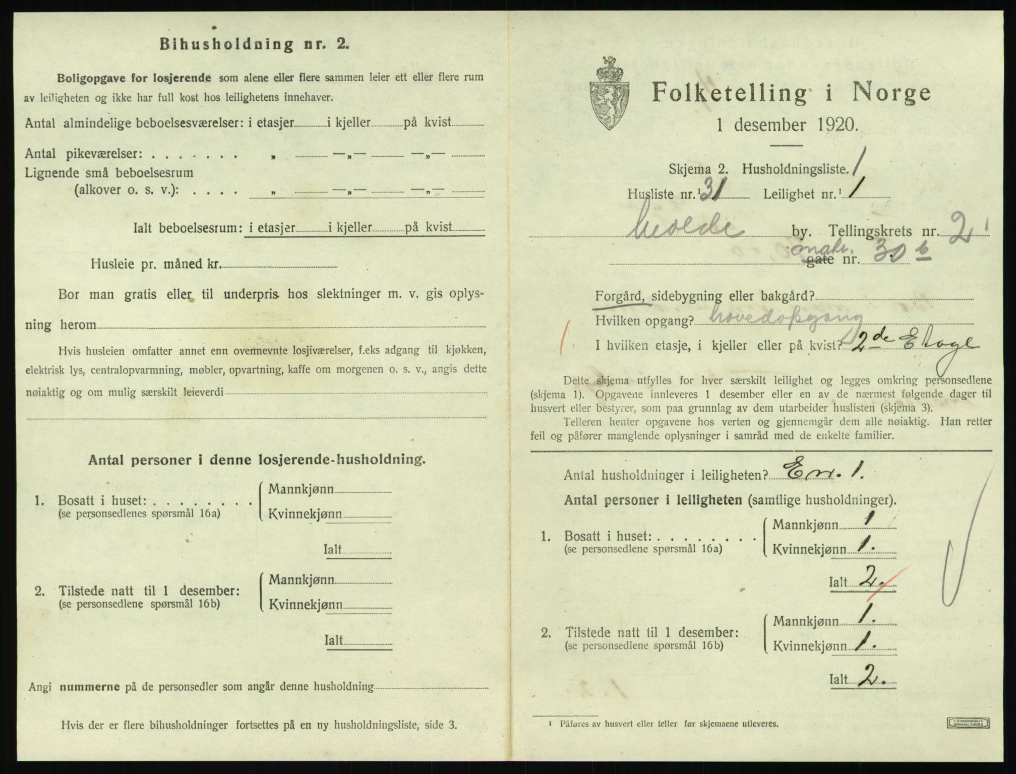 SAT, 1920 census for Molde, 1920, p. 1031