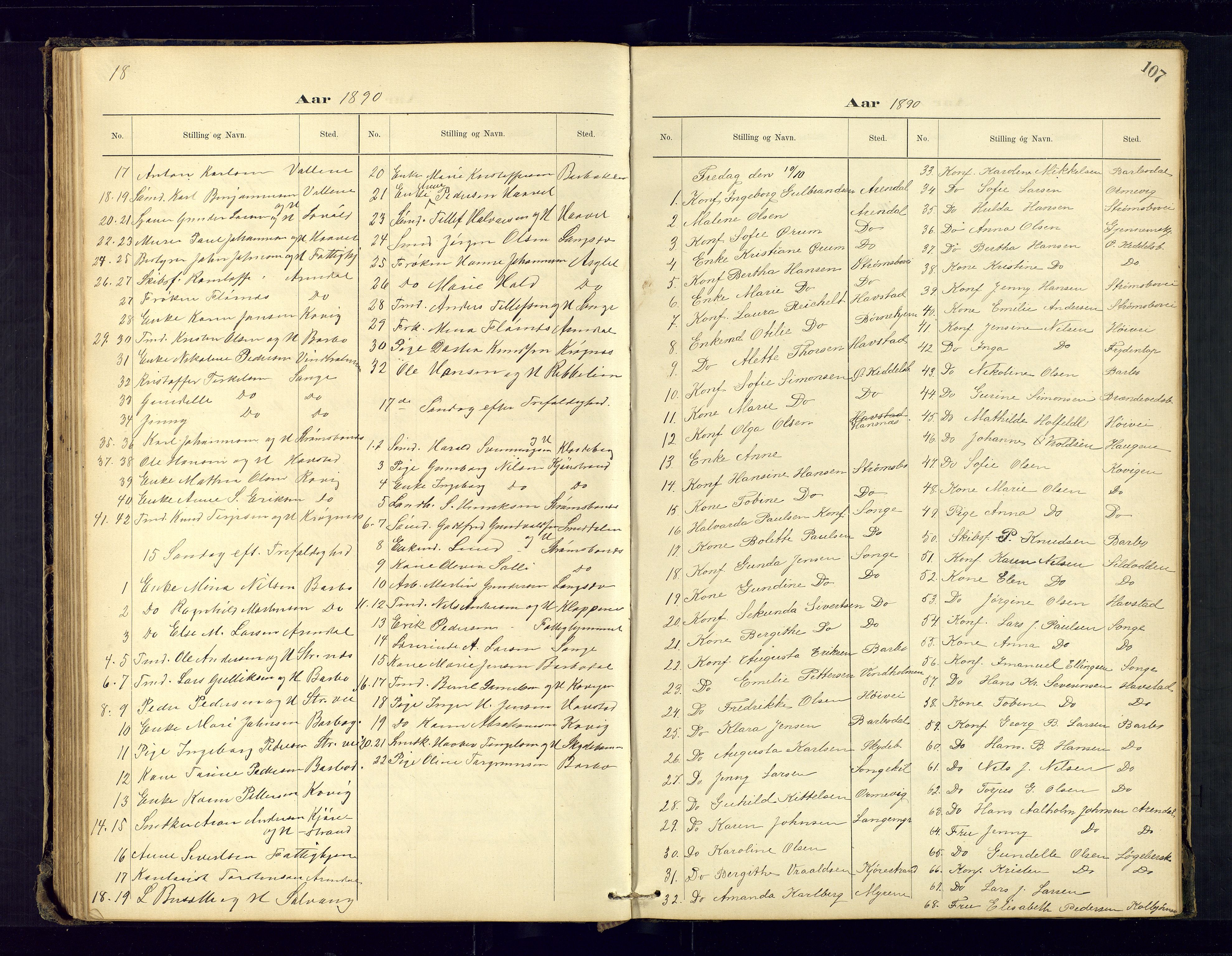 Barbu sokneprestkontor, SAK/1111-0003/F/Fc/L0001: Communicants register no. C-1, 1878-1903, p. 107
