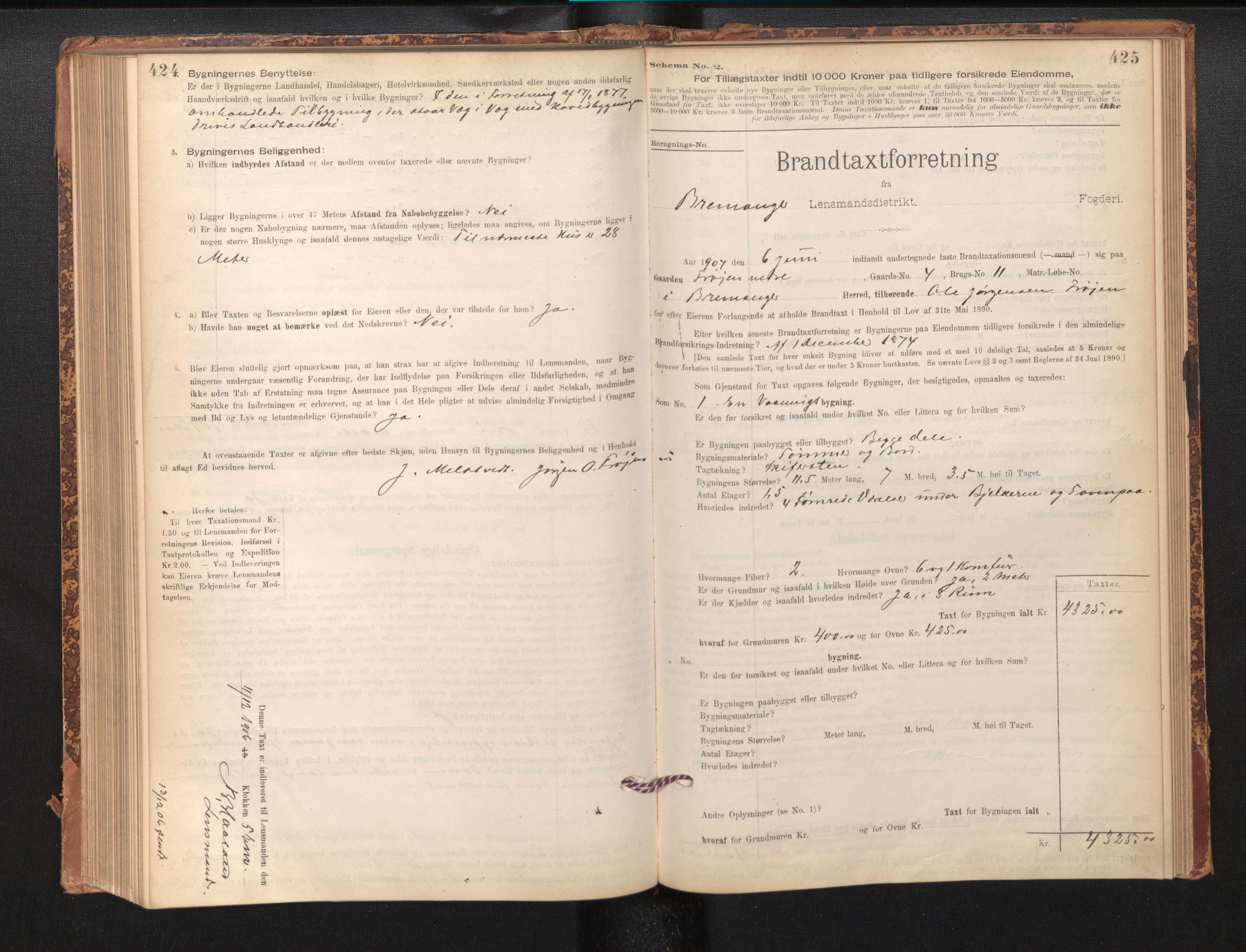 Lensmannen i Bremanger, SAB/A-26701/0012/L0007: Branntakstprotokoll, skjematakst, 1895-1936, p. 424-425