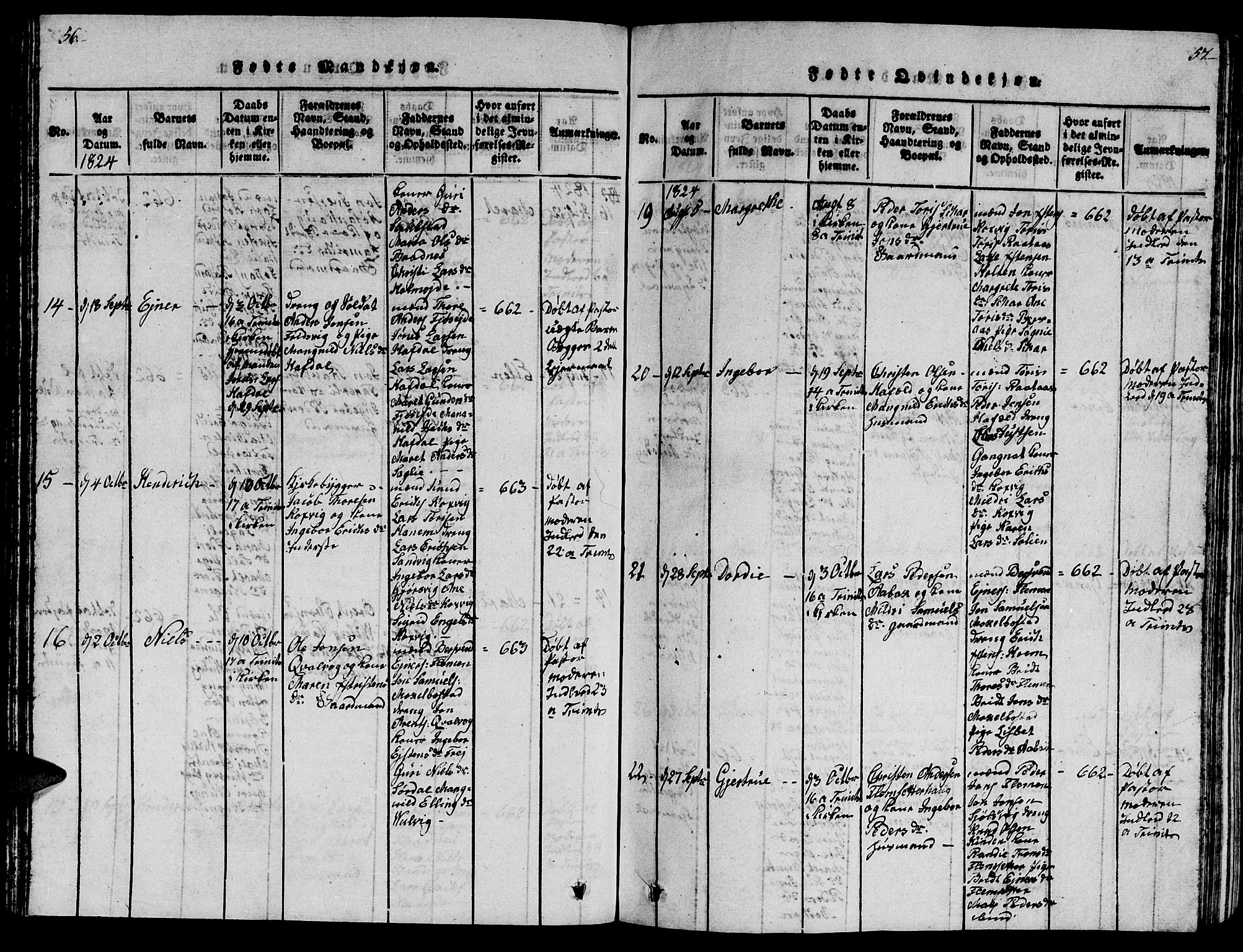 Ministerialprotokoller, klokkerbøker og fødselsregistre - Møre og Romsdal, AV/SAT-A-1454/586/L0990: Parish register (copy) no. 586C01, 1819-1837, p. 56-57