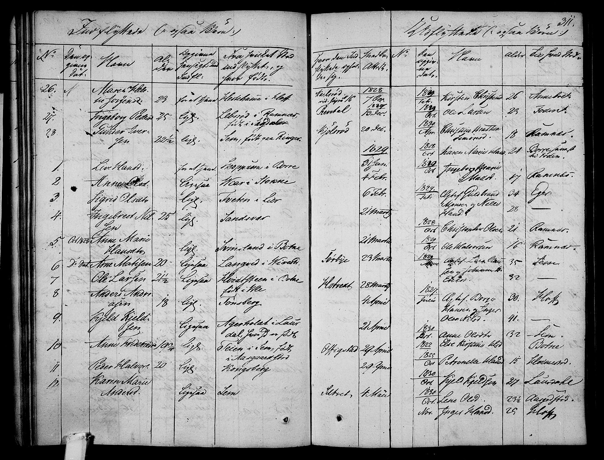 Våle kirkebøker, AV/SAKO-A-334/F/Fa/L0008: Parish register (official) no. I 8, 1824-1844, p. 311