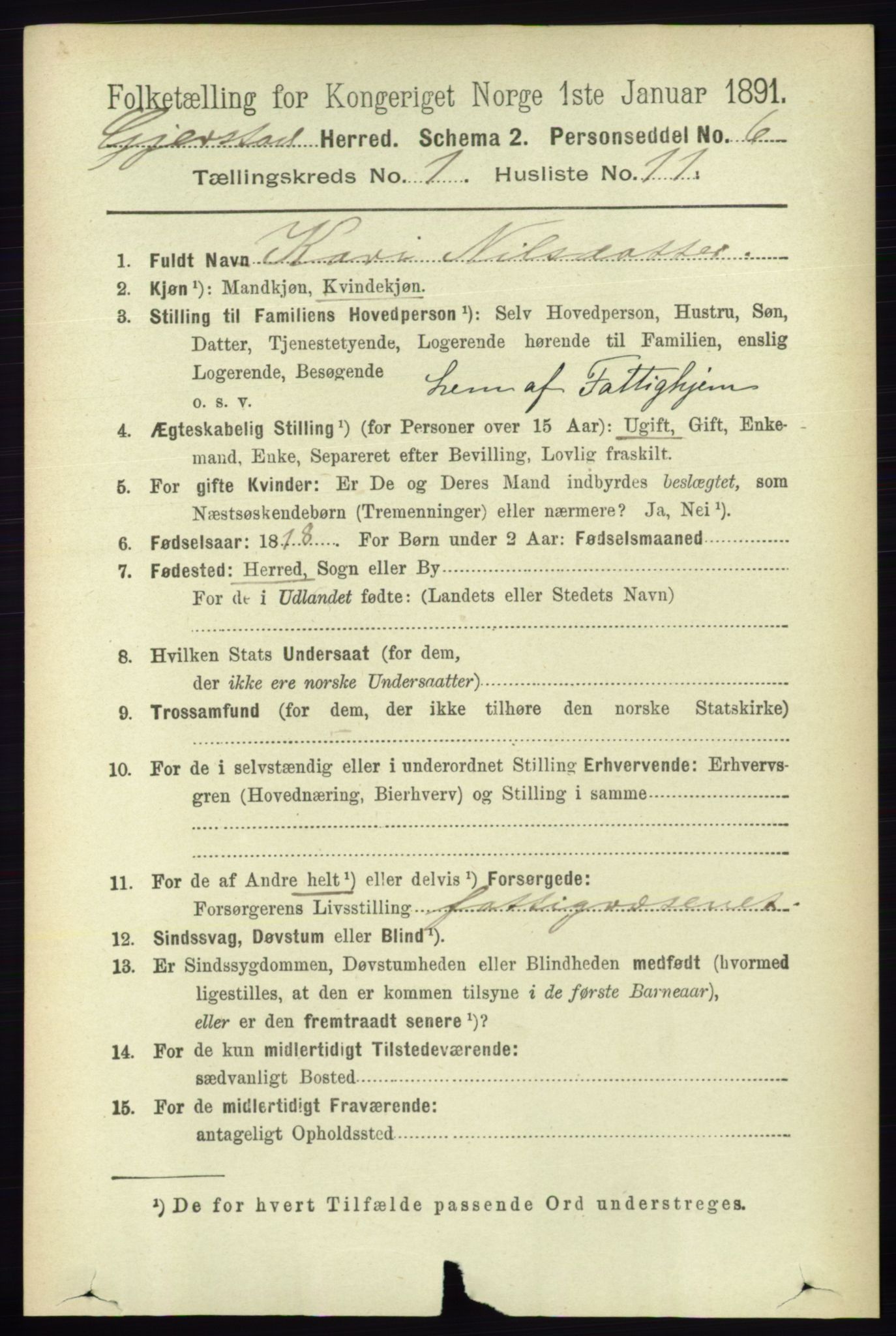 RA, 1891 census for 0911 Gjerstad, 1891, p. 169