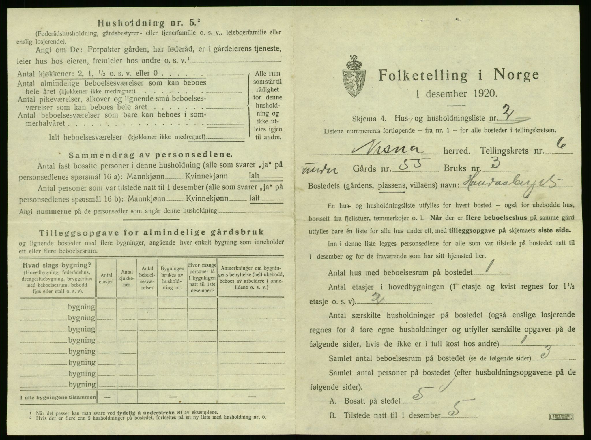 SAT, 1920 census for Nesna, 1920, p. 645