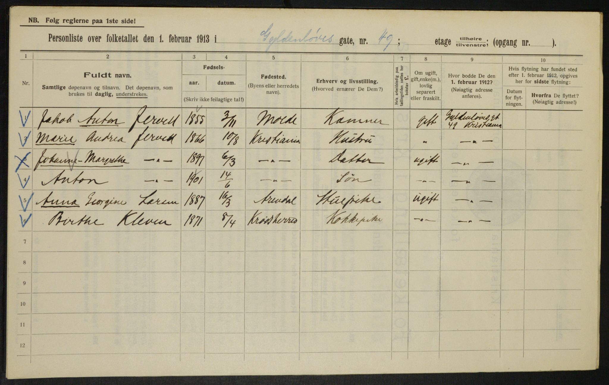 OBA, Municipal Census 1913 for Kristiania, 1913, p. 32746