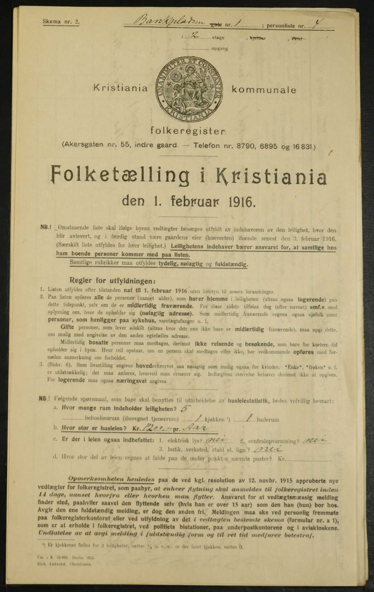 OBA, Municipal Census 1916 for Kristiania, 1916, p. 3411