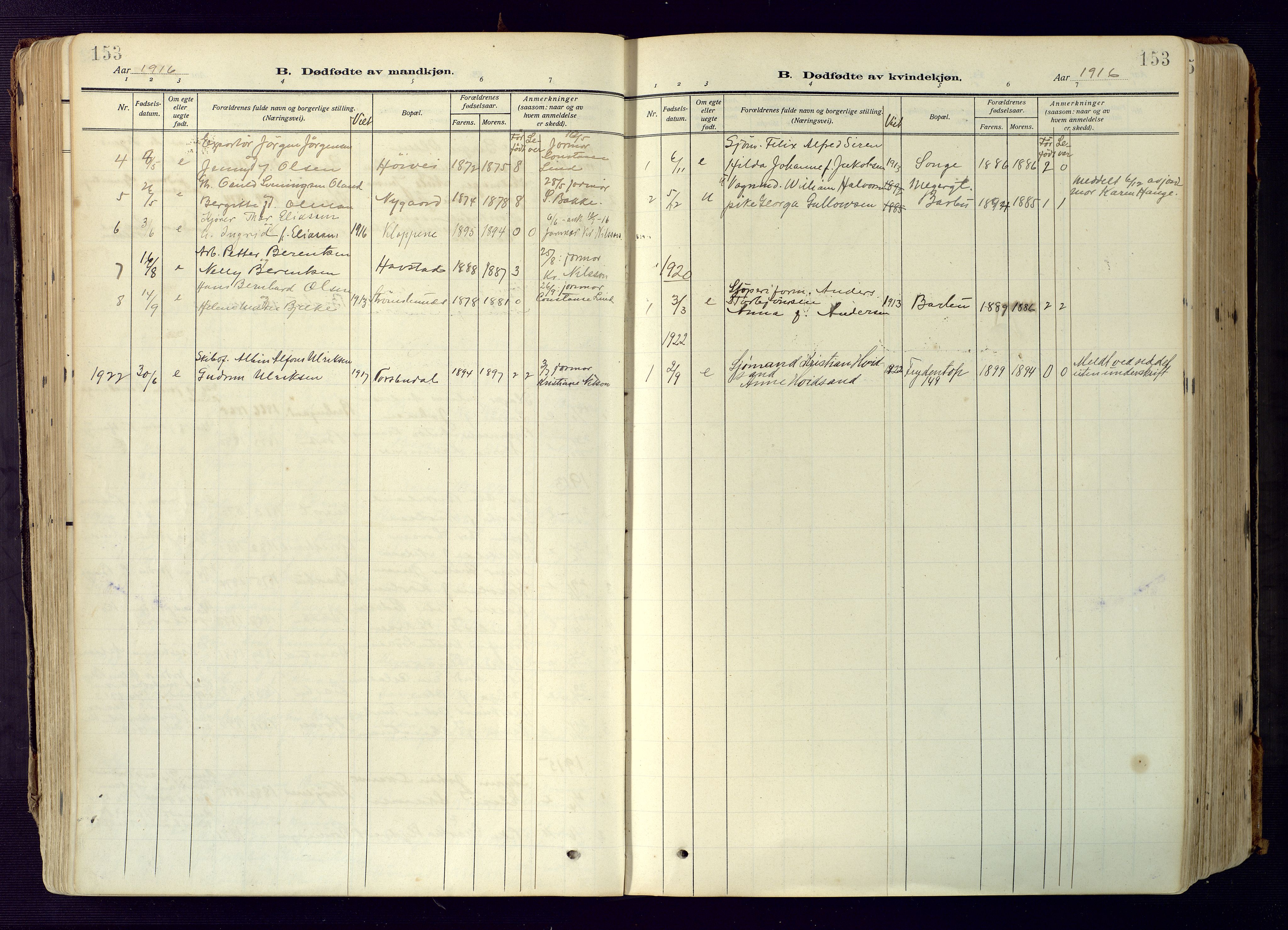 Barbu sokneprestkontor, SAK/1111-0003/F/Fa/L0006: Parish register (official) no. A 6, 1910-1929, p. 153