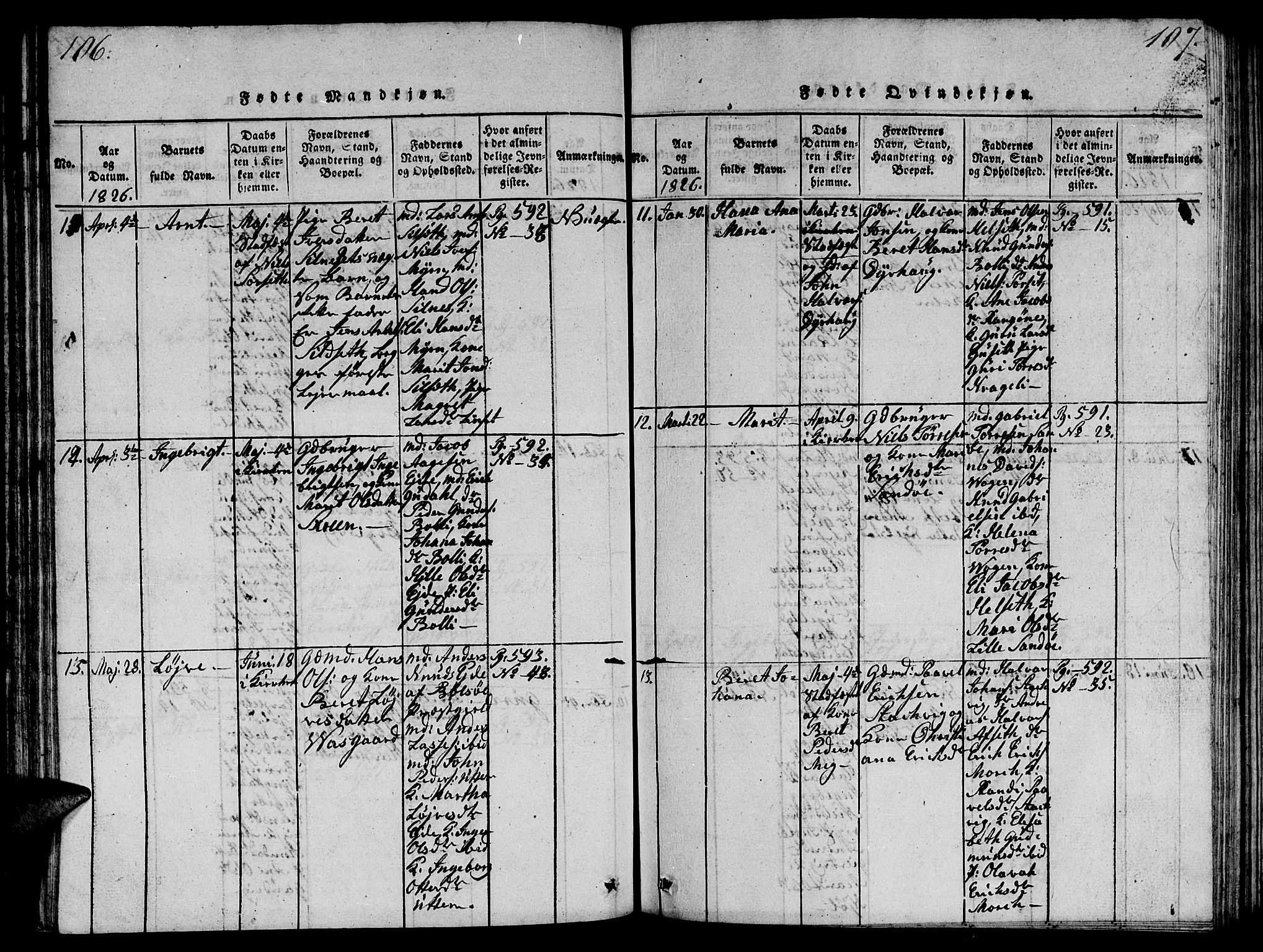 Ministerialprotokoller, klokkerbøker og fødselsregistre - Møre og Romsdal, AV/SAT-A-1454/570/L0831: Parish register (official) no. 570A05, 1819-1829, p. 106-107