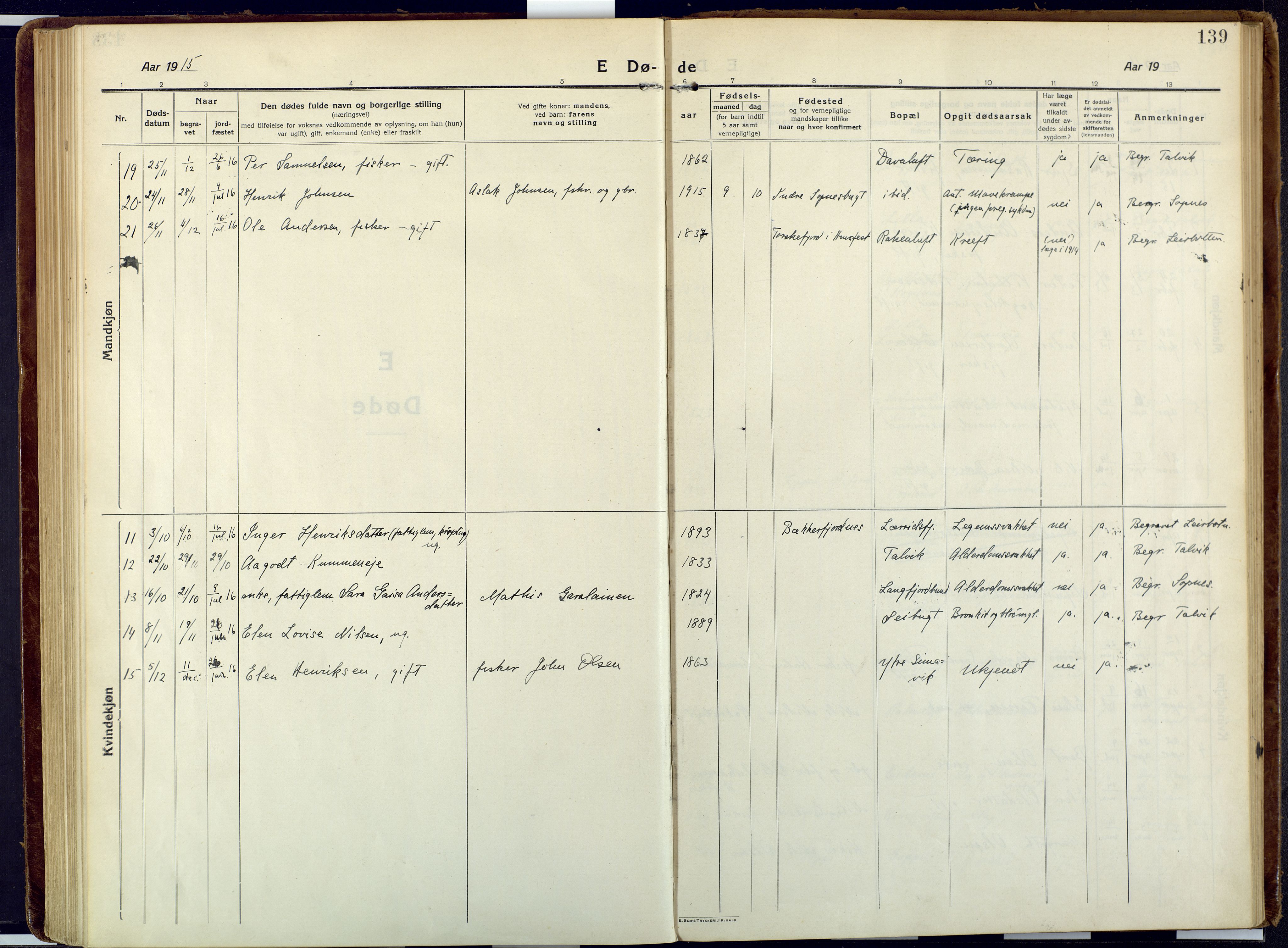 Talvik sokneprestkontor, SATØ/S-1337/H/Ha/L0018kirke: Parish register (official) no. 18, 1915-1924, p. 139