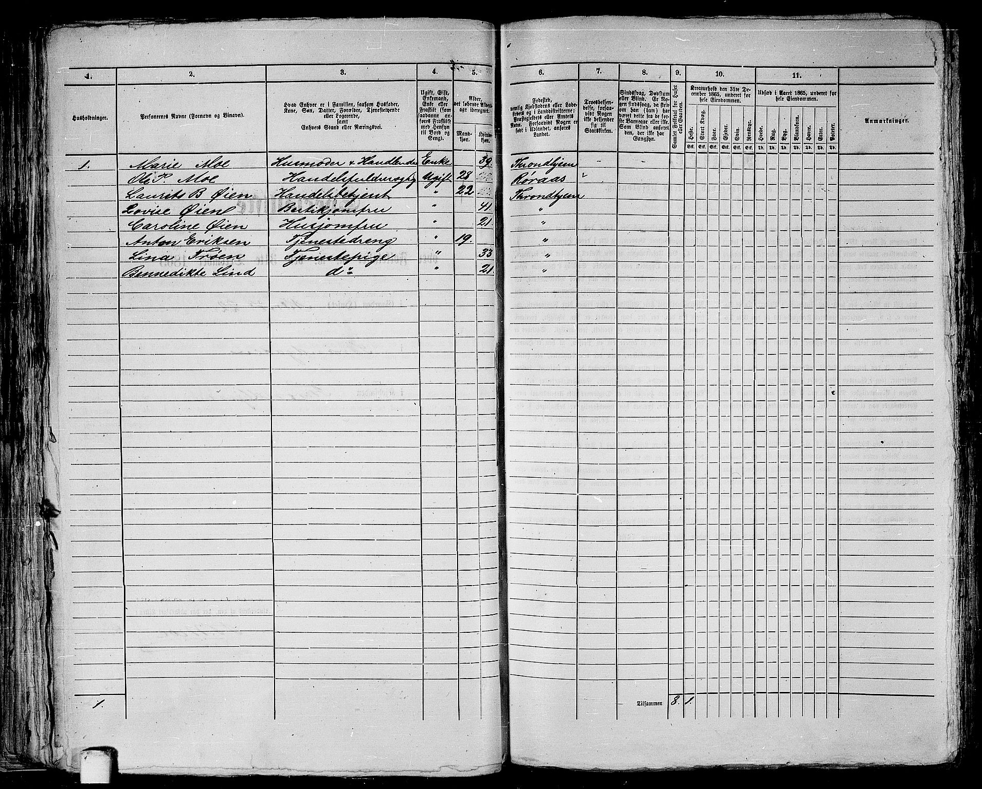 RA, 1865 census for Trondheim, 1865, p. 155