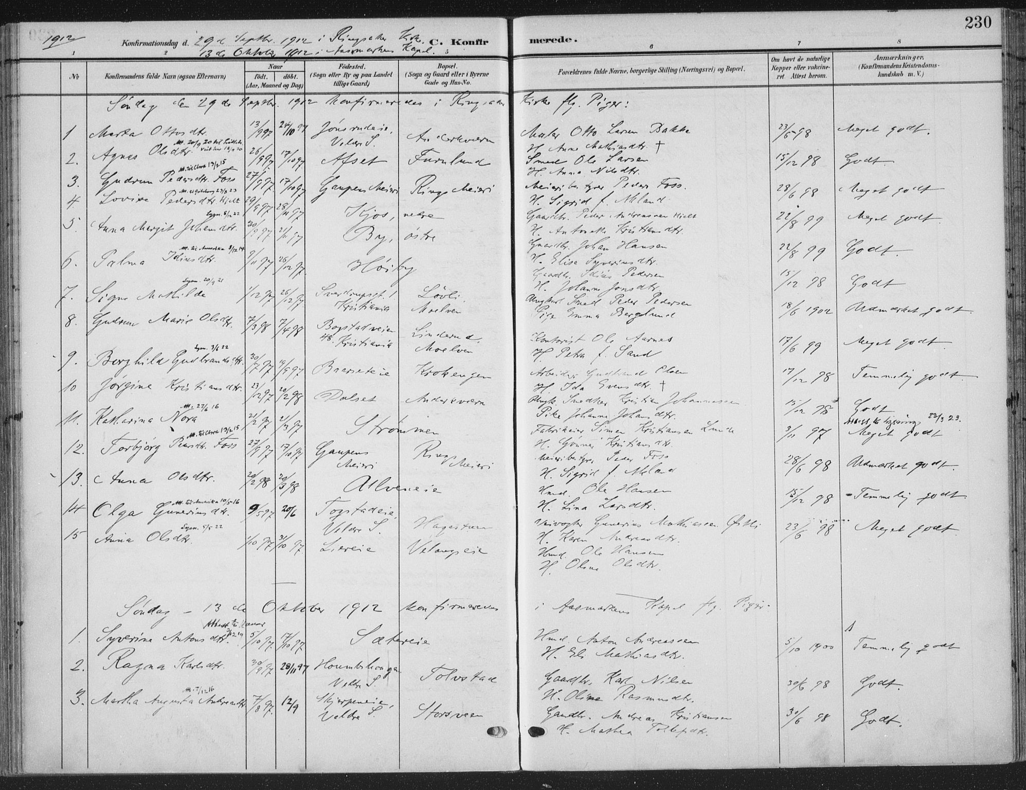 Ringsaker prestekontor, AV/SAH-PREST-014/K/Ka/L0018: Parish register (official) no. 18, 1903-1912, p. 230