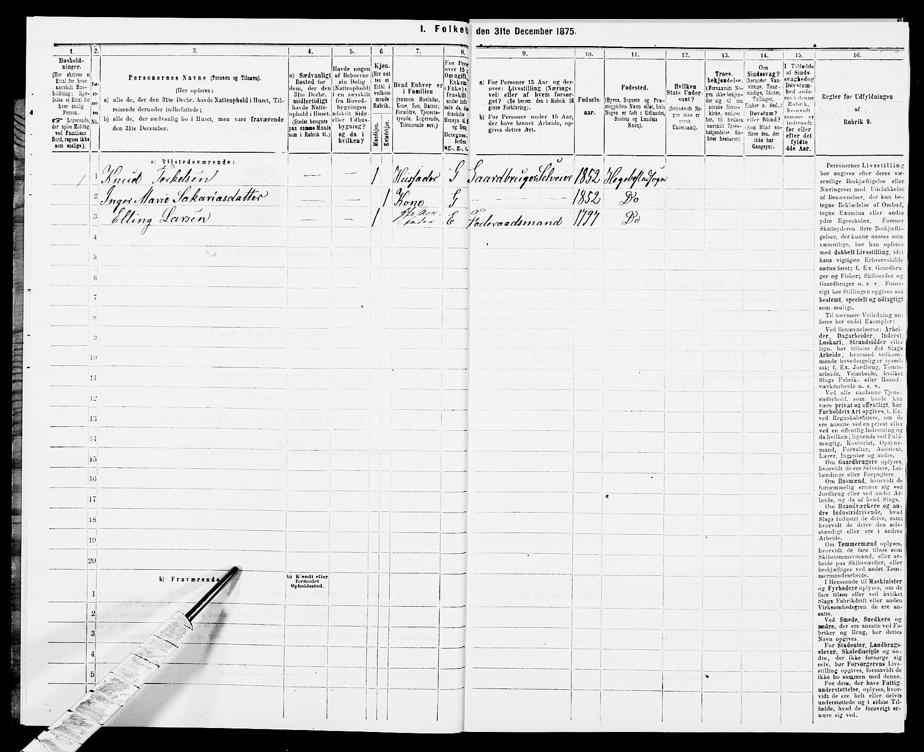 SAK, 1875 census for 1034P Hægebostad, 1875, p. 204