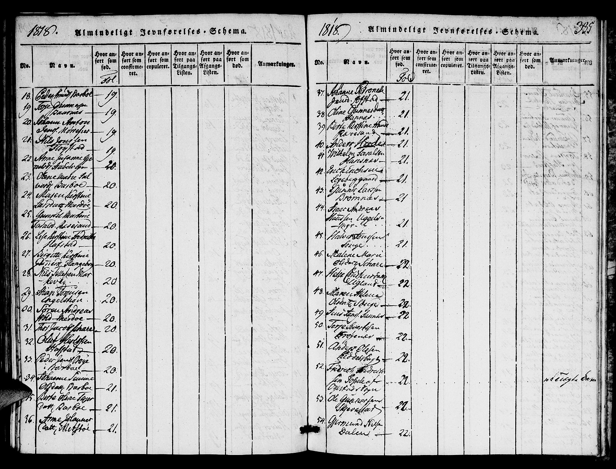 Austre Moland sokneprestkontor, SAK/1111-0001/F/Fa/Faa/L0004: Parish register (official) no. A 4, 1816-1824, p. 335