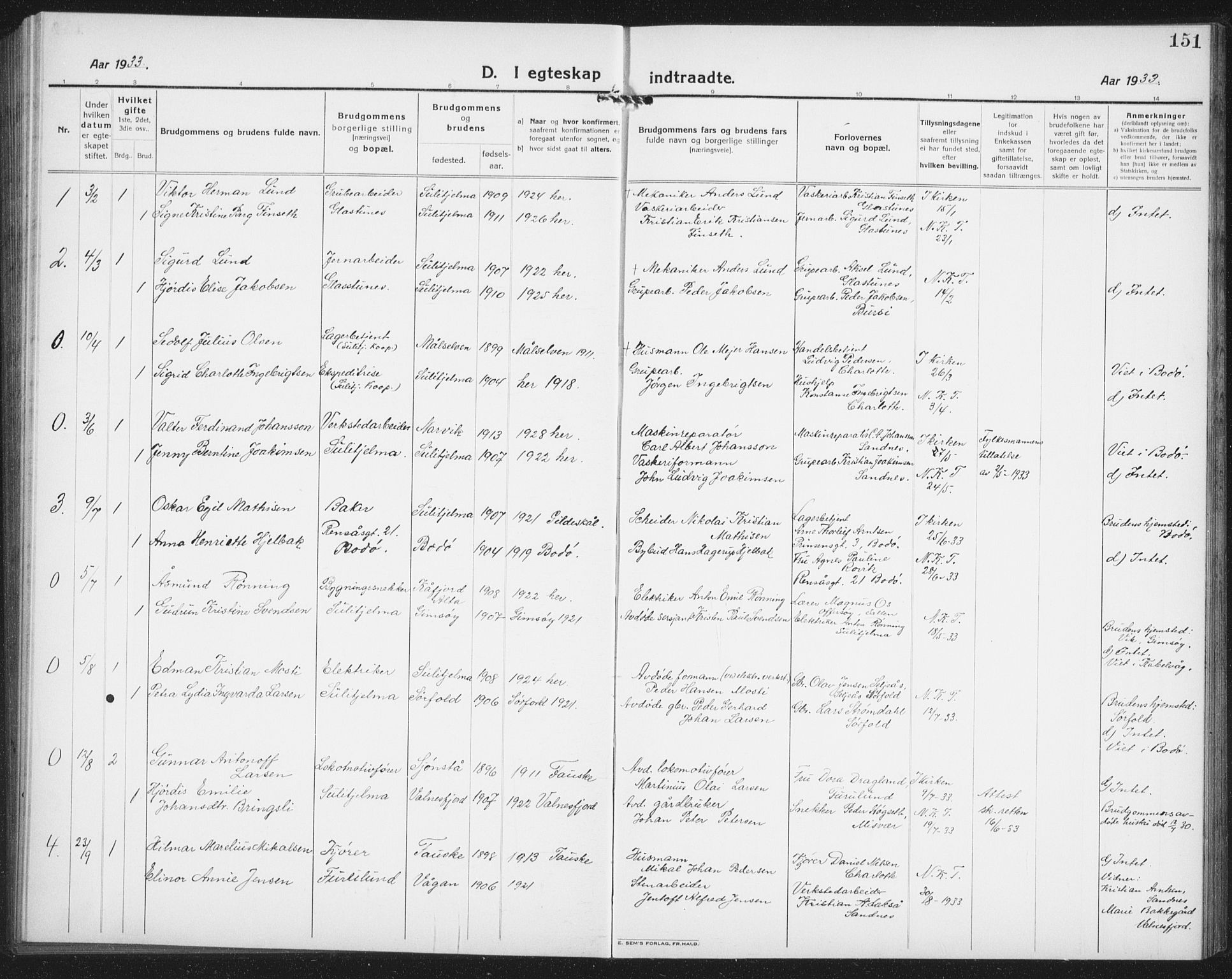 Ministerialprotokoller, klokkerbøker og fødselsregistre - Nordland, AV/SAT-A-1459/850/L0718: Parish register (copy) no. 850C02, 1921-1941, p. 151