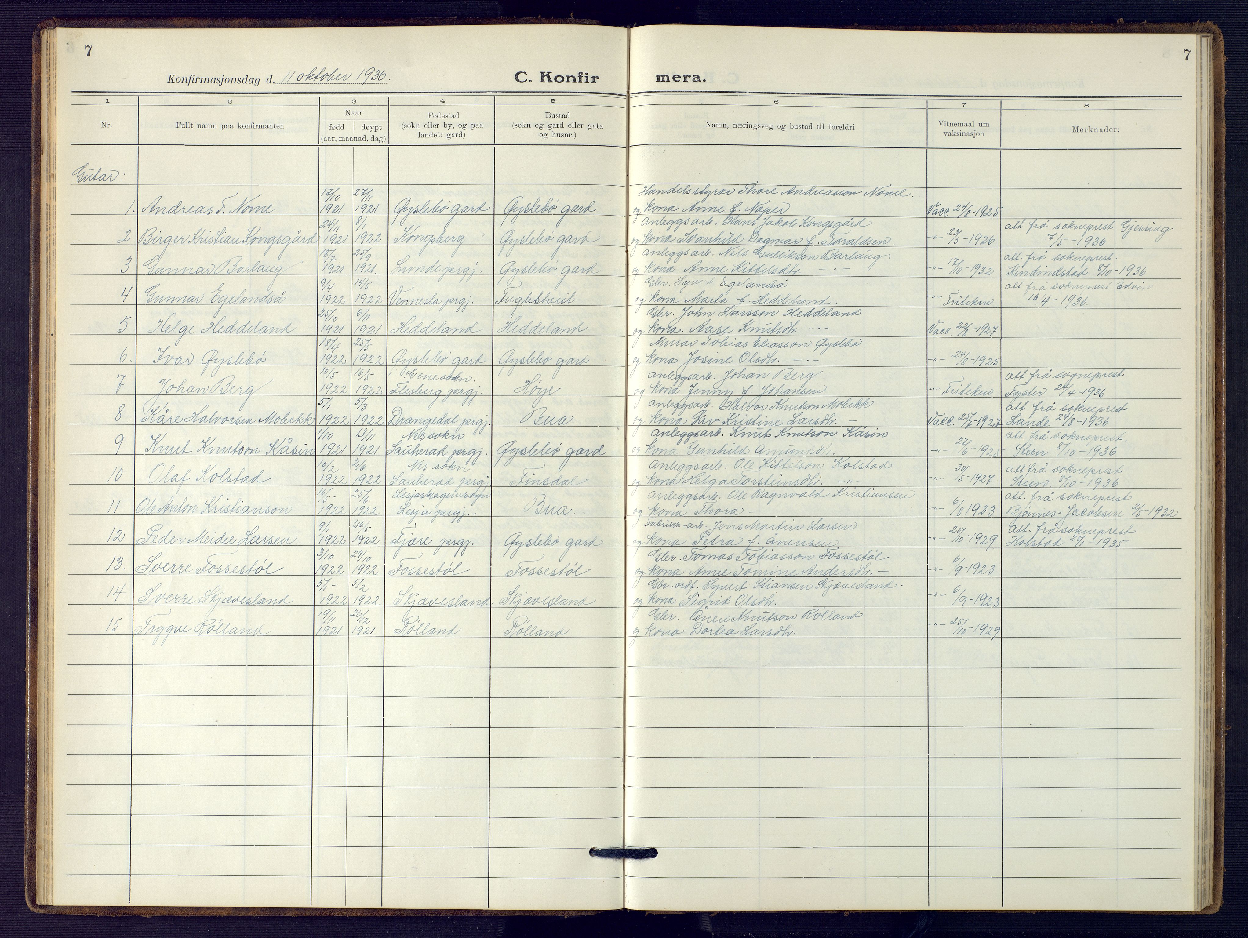 Holum sokneprestkontor, AV/SAK-1111-0022/F/Fb/Fbc/L0005: Parish register (copy) no. B 5, 1931-1945, p. 7