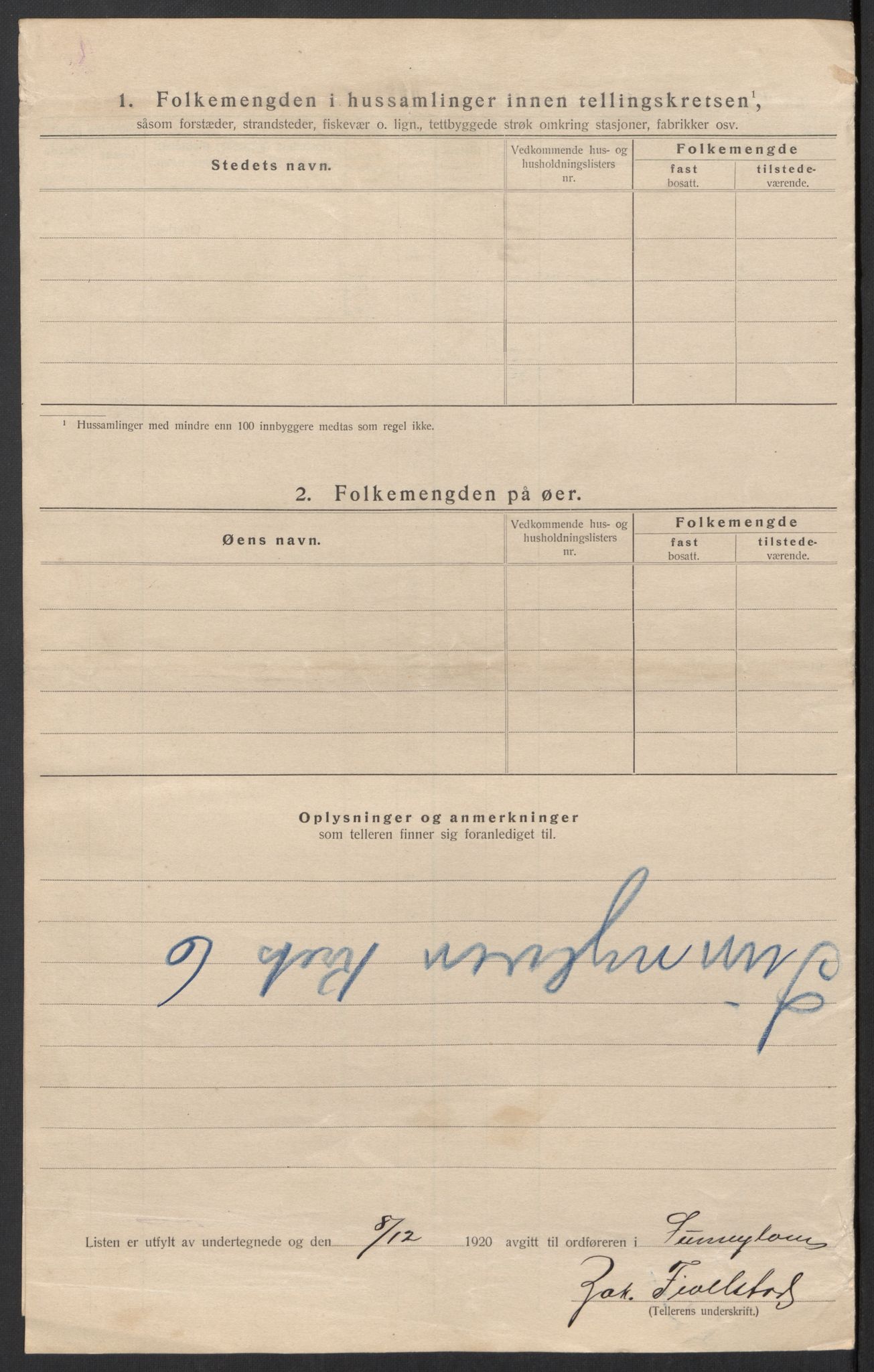 SAT, 1920 census for Sunnylven, 1920, p. 34