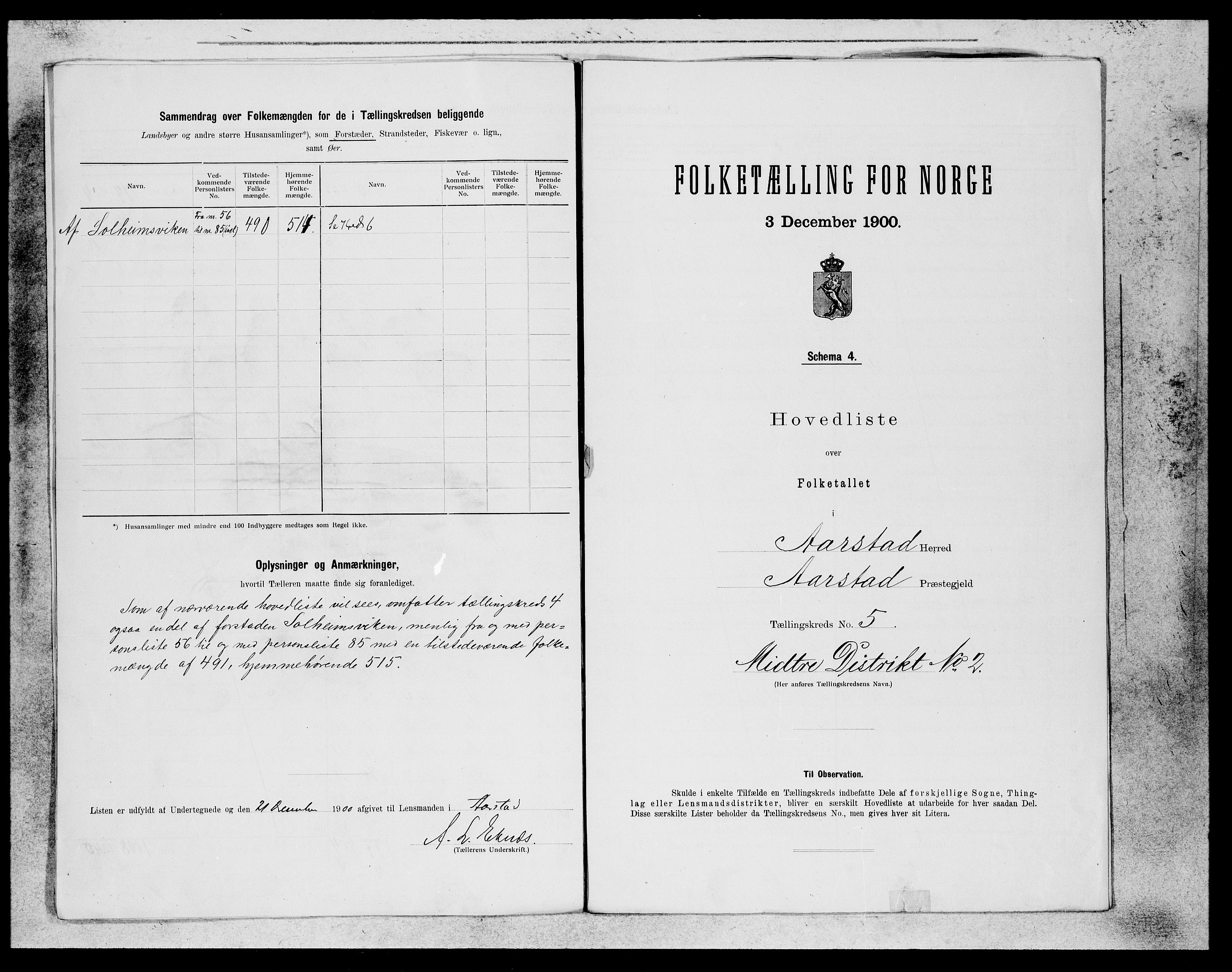 SAB, 1900 census for Årstad, 1900, p. 9