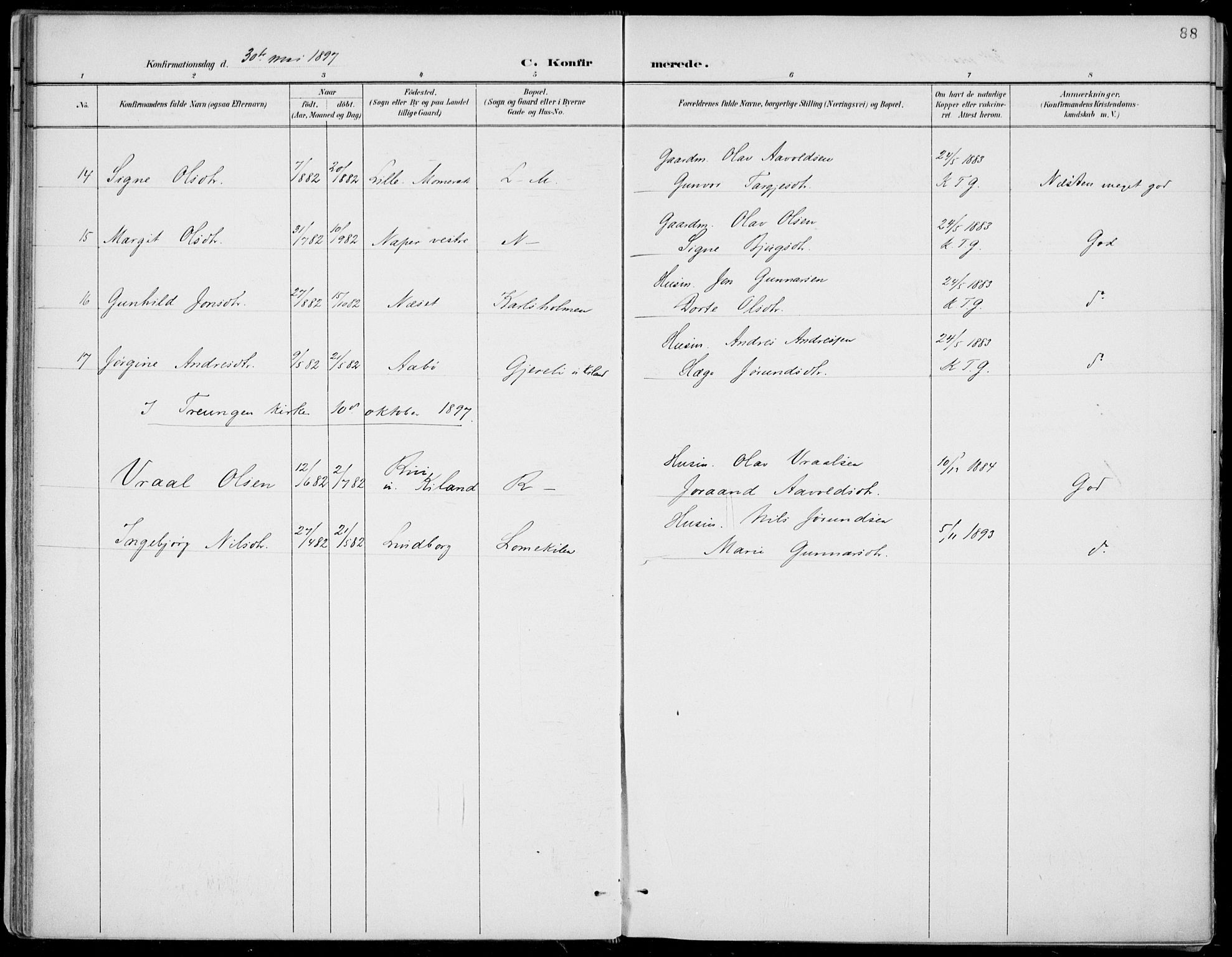 Fyresdal kirkebøker, SAKO/A-263/F/Fa/L0007: Parish register (official) no. I 7, 1887-1914, p. 88