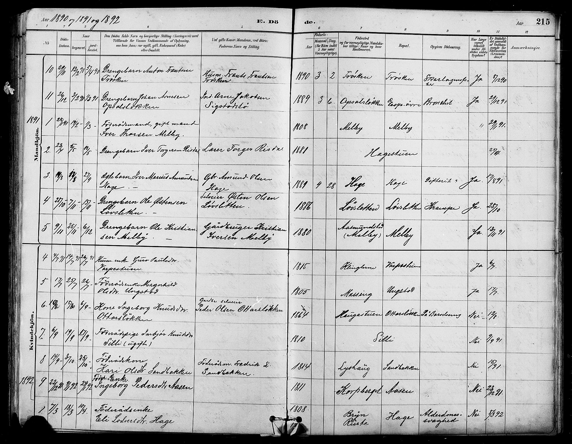 Nord-Fron prestekontor, SAH/PREST-080/H/Ha/Hab/L0005: Parish register (copy) no. 5, 1884-1914, p. 215