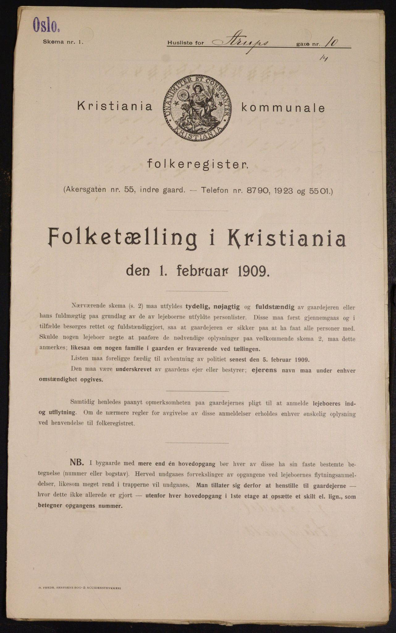 OBA, Municipal Census 1909 for Kristiania, 1909, p. 2088