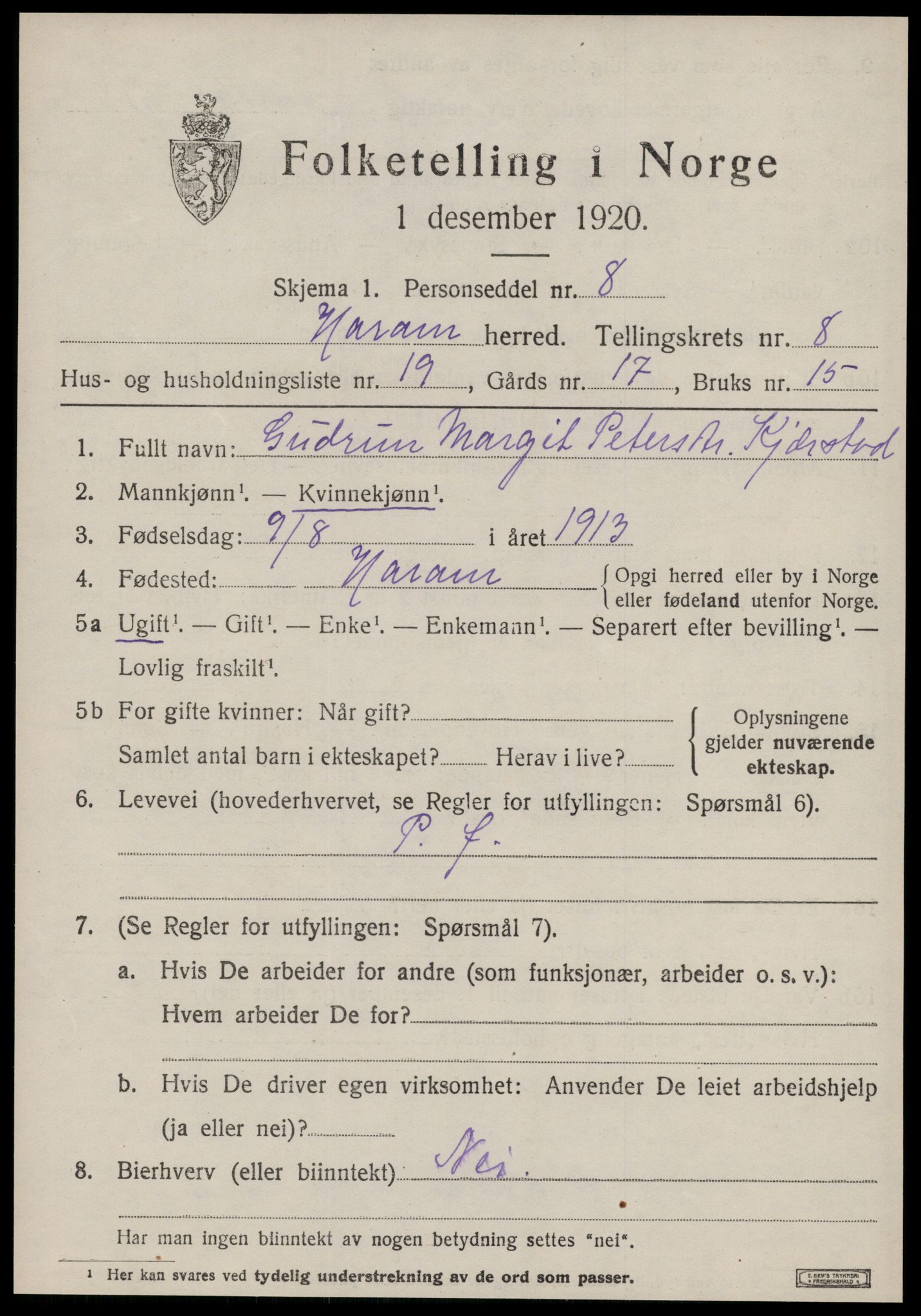 SAT, 1920 census for Haram, 1920, p. 4789