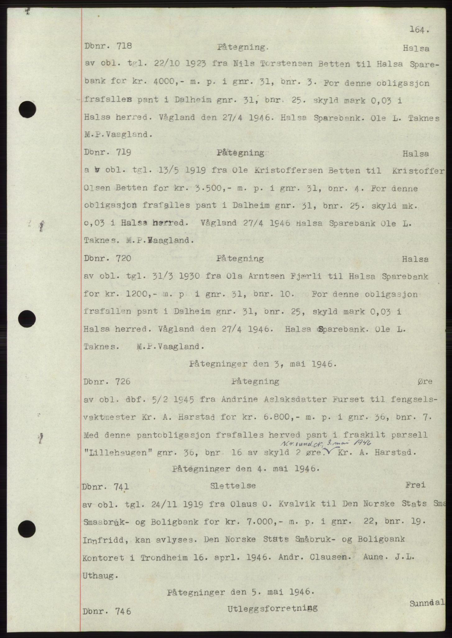Nordmøre sorenskriveri, SAT/A-4132/1/2/2Ca: Mortgage book no. C82b, 1946-1951, Diary no: : 718/1946