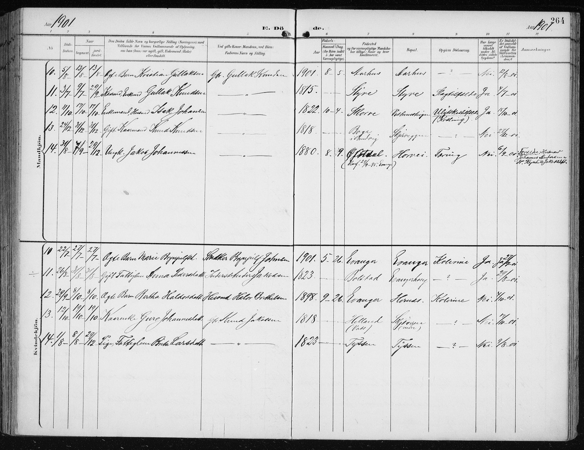Evanger sokneprestembete, SAB/A-99924: Parish register (official) no. A  3, 1900-1930, p. 264